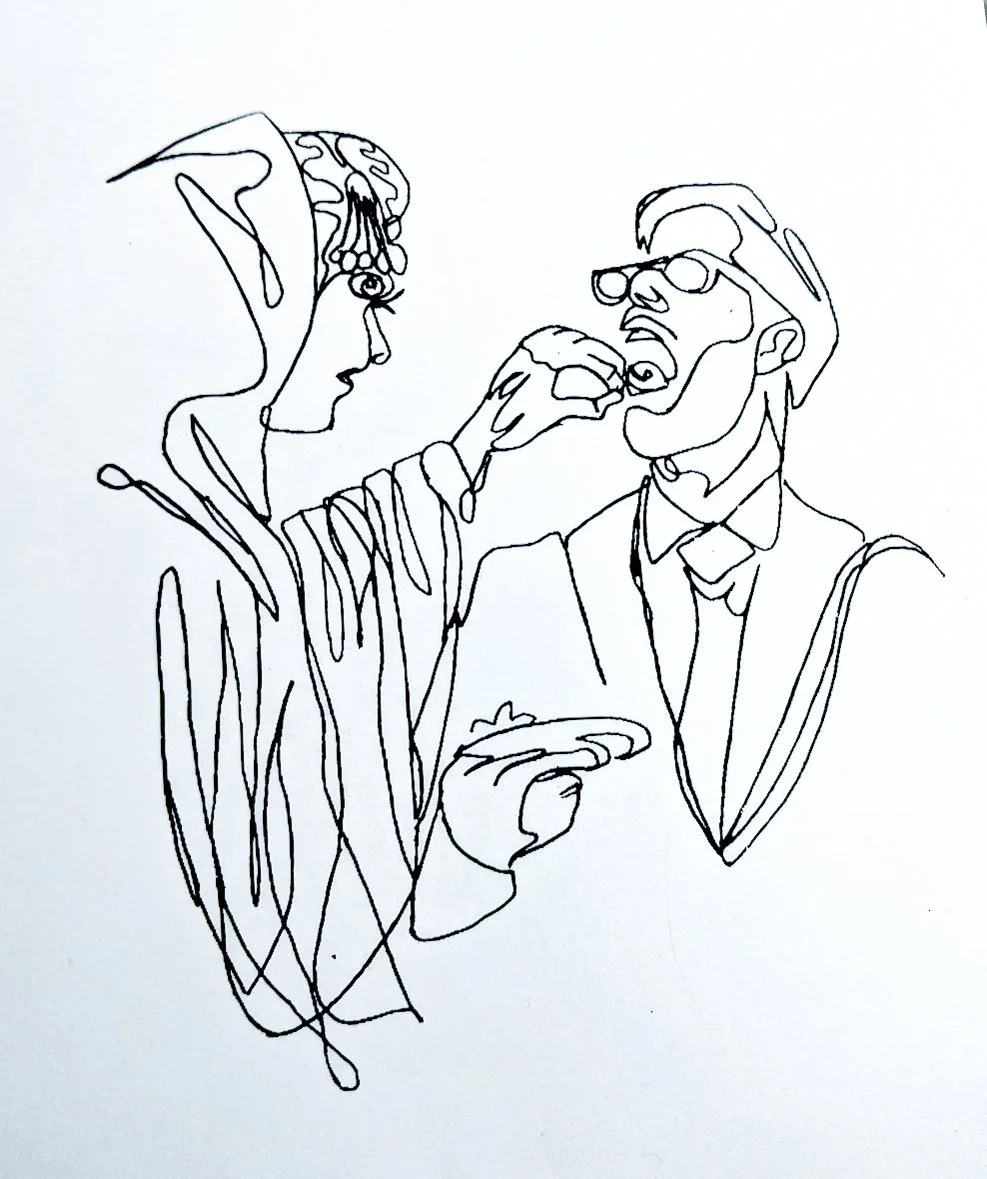 Screen printed one-line drawing