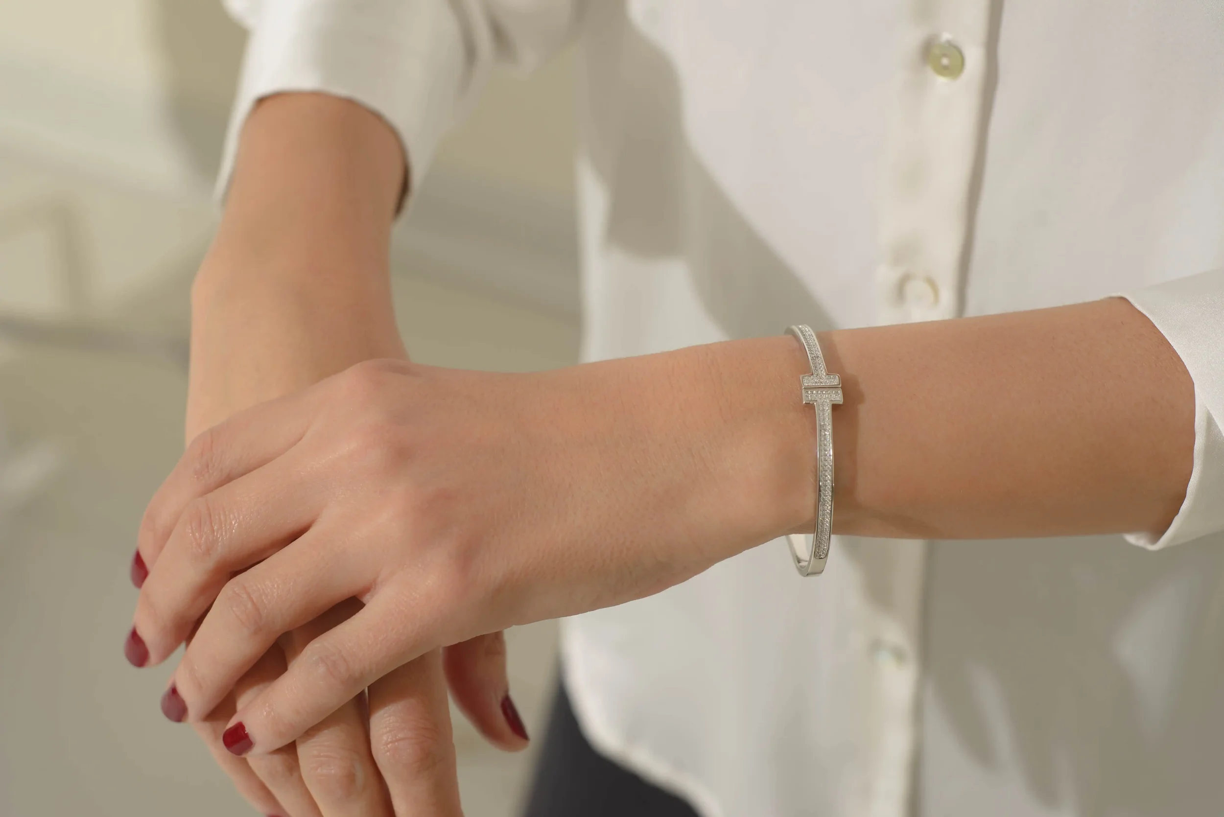 sterling silver tiffany T bracelet dupe swarovski