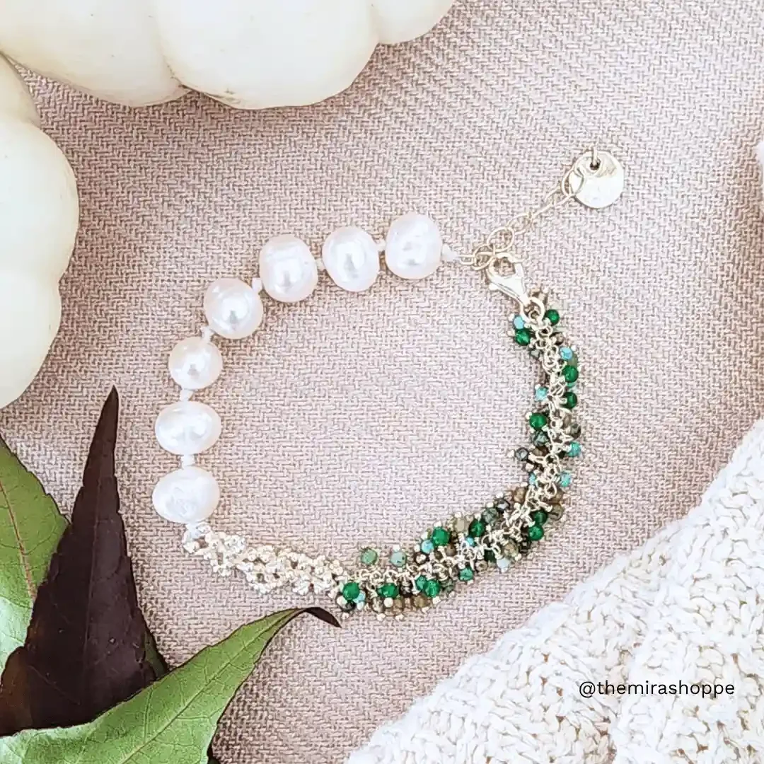 pearl sterling silver and gemstone bracelet