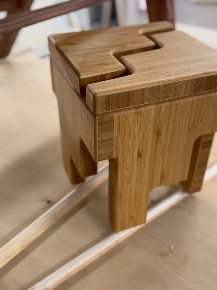 Had a surprisingly fun time with an interesting challenge given to create something from off-cuts. First time working with bamboo laminate and I didn’t have any preconceived ideas. Just started playing with the pieces until it “spoke&rdqu