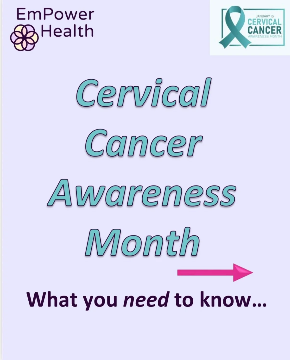 💕 January = Cervical Cancer Awareness Month! 💕 

🗣️ Cervical cancer is highly preventable, but we need to make sure we keep talking about it and raising awareness! 

🔬 Almost all cases are caused by HPV, and screening can catch changes long befor