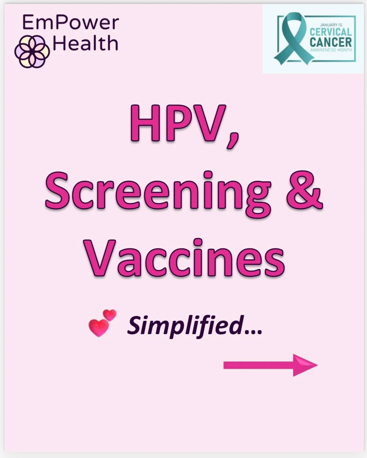 The HPV vaccine 💉 and cervical screening 👩🏻&zwj;⚕️ work together! This combo is why cervical cancer can be one of the most preventable cancers 🫶🏻 #cervicalcancerawarenessmonth 

#empowerhealth #femalehealtheducation #cervicalcancerawareness