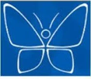 Simple line drawing of a butterfly on a blue background