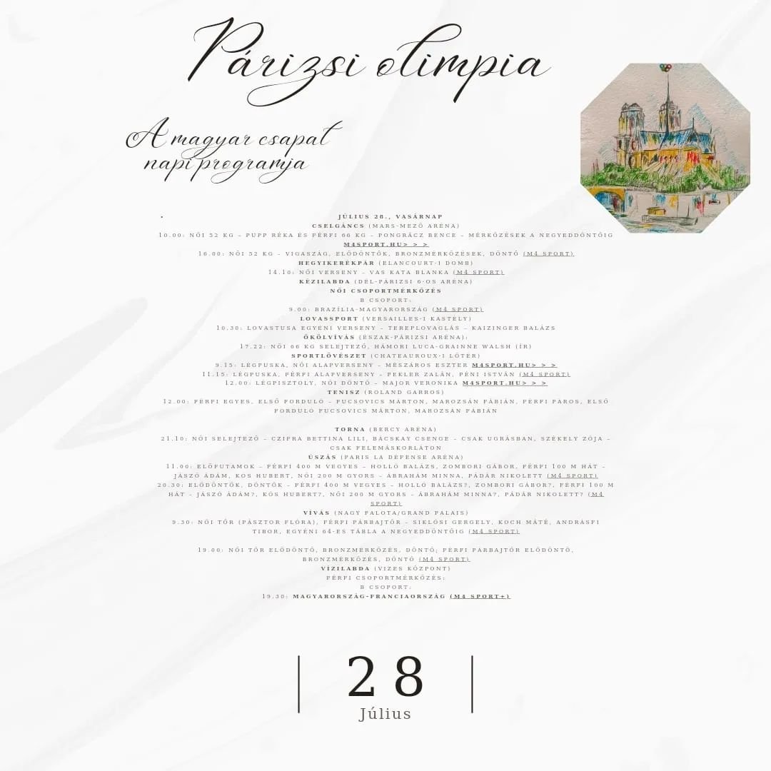 El&eacute;rkezett a p&aacute;rizsi olimpia m&aacute;sodik napja, ahol t&ouml;bbek k&ouml;z&ouml;tt Koch M&aacute;t&eacute; p&aacute;rbajtőrv&iacute;v&oacute;nak is szurkolhatunk! M&aacute;t&eacute;val m&eacute;g a tavasz folyam&aacute;n olvashattatok