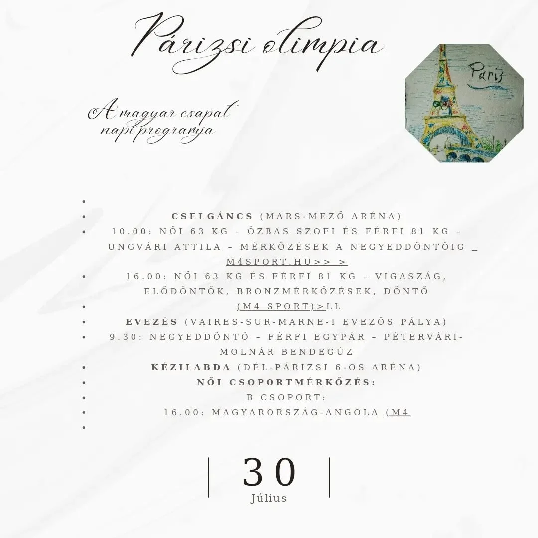 A mai versenynapon is sok magyar sportol&oacute;nak szurkolhatunk! #p&aacute;rizsiolimpia