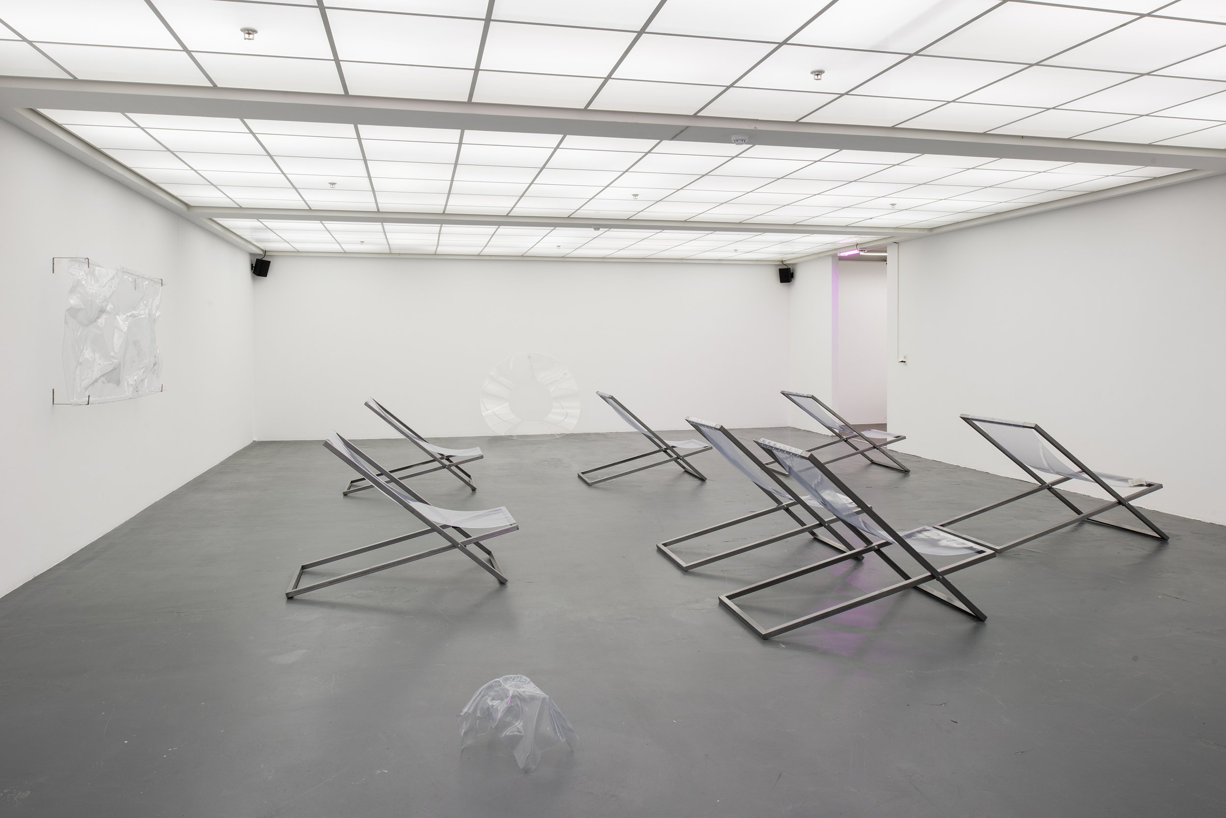 Ambra Viviani - Die Sieben letzten Lieder, 2017 - environmental installation - iron, PVC, PMMA, aluminium, full spectrum LED lights, music loop, libretto - Kunsthaus Baselland, Münchenstein - Institut Kunst HGK