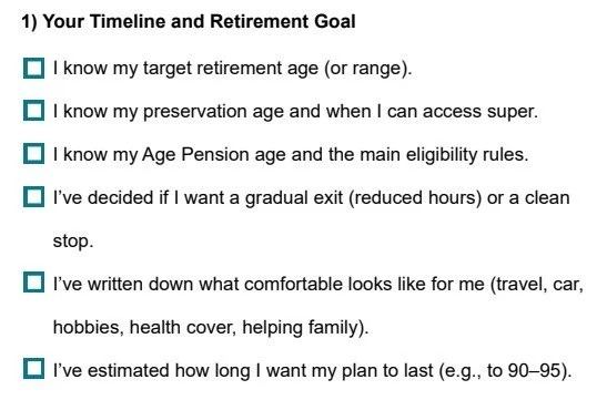 Timeline and retirement goals checklist image