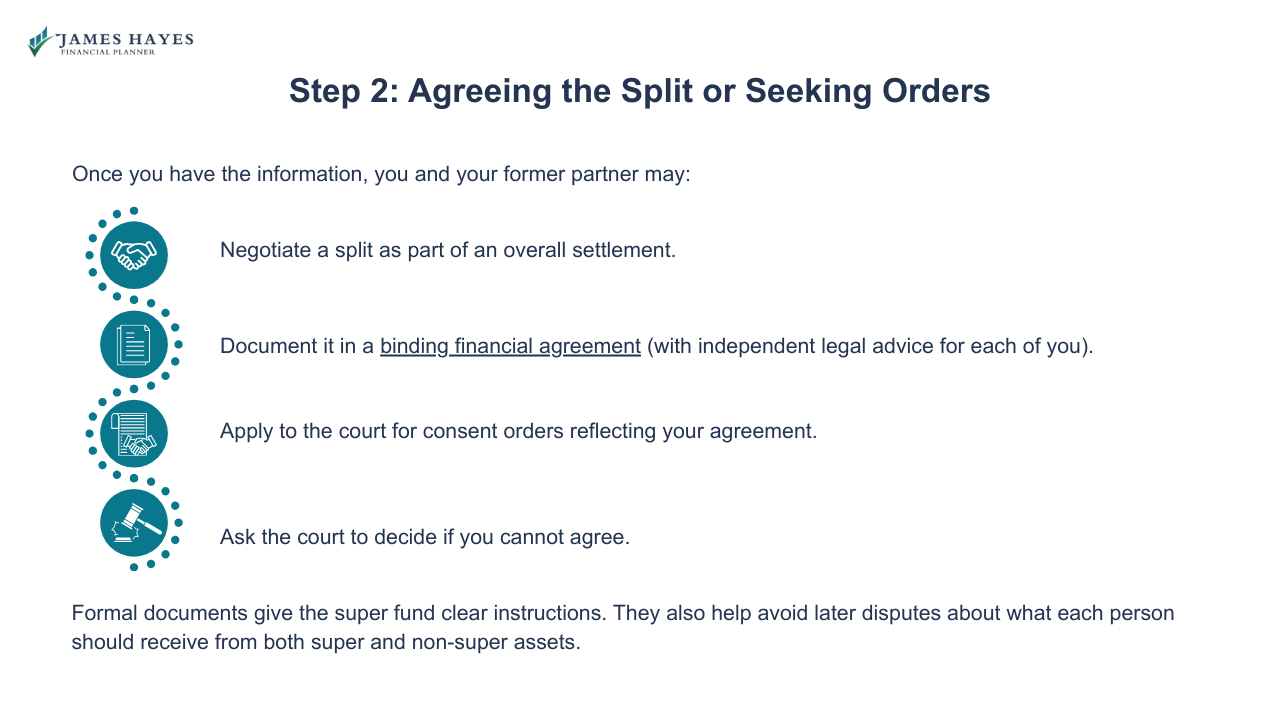 Agreeing the split or seeking orders