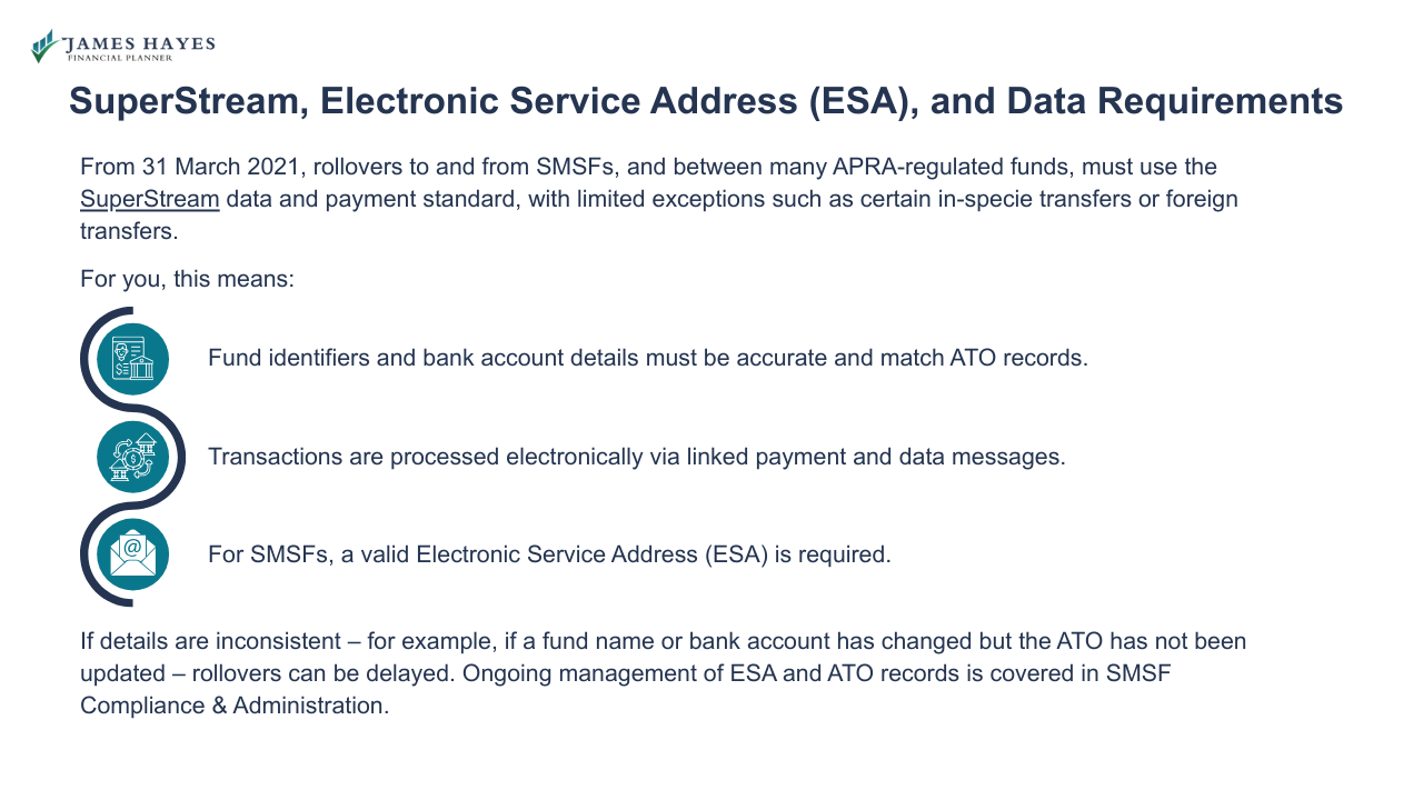 Superstream, electronic service address (ESA) and data requirements