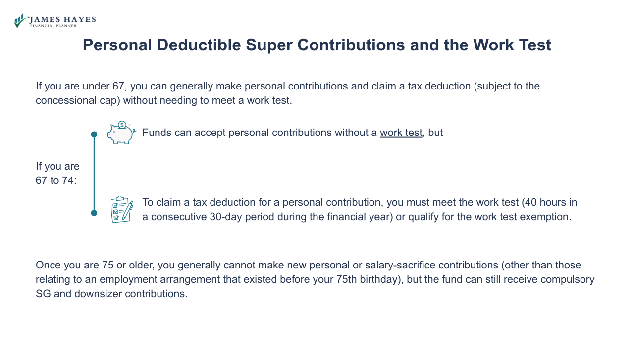 Personal deductible super contributions and the work test
