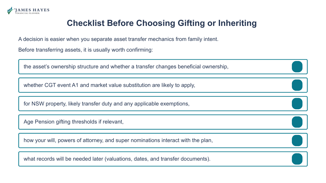 Checklist before choosing gifting or inheriting