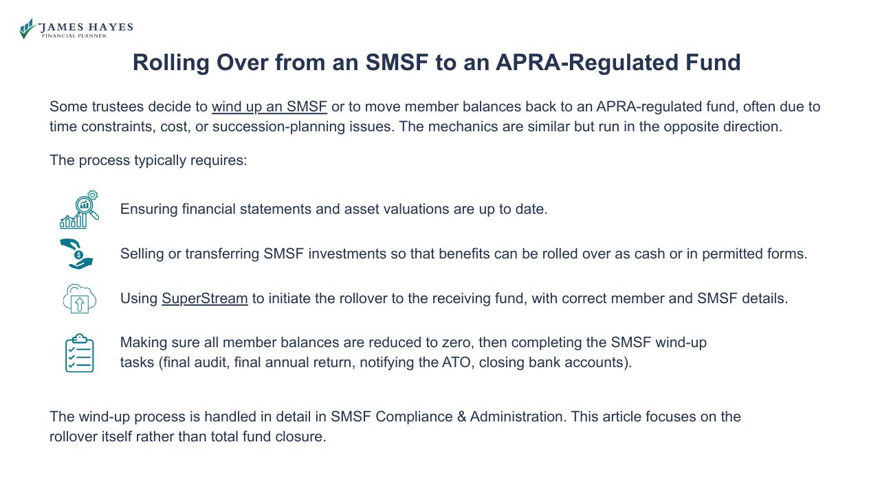 Rolling over from an SMSF to an APRA regulated fund