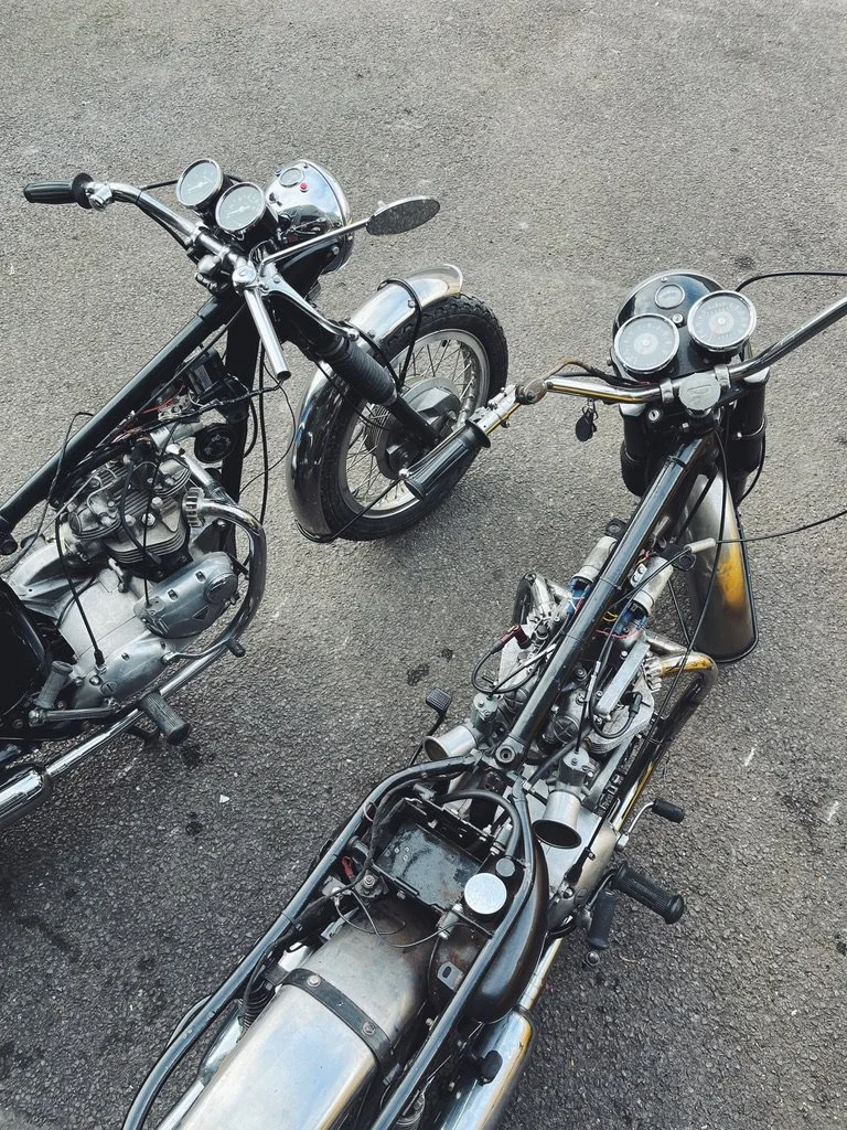 the restoration of a pair of classic British motorcycles in Bristol