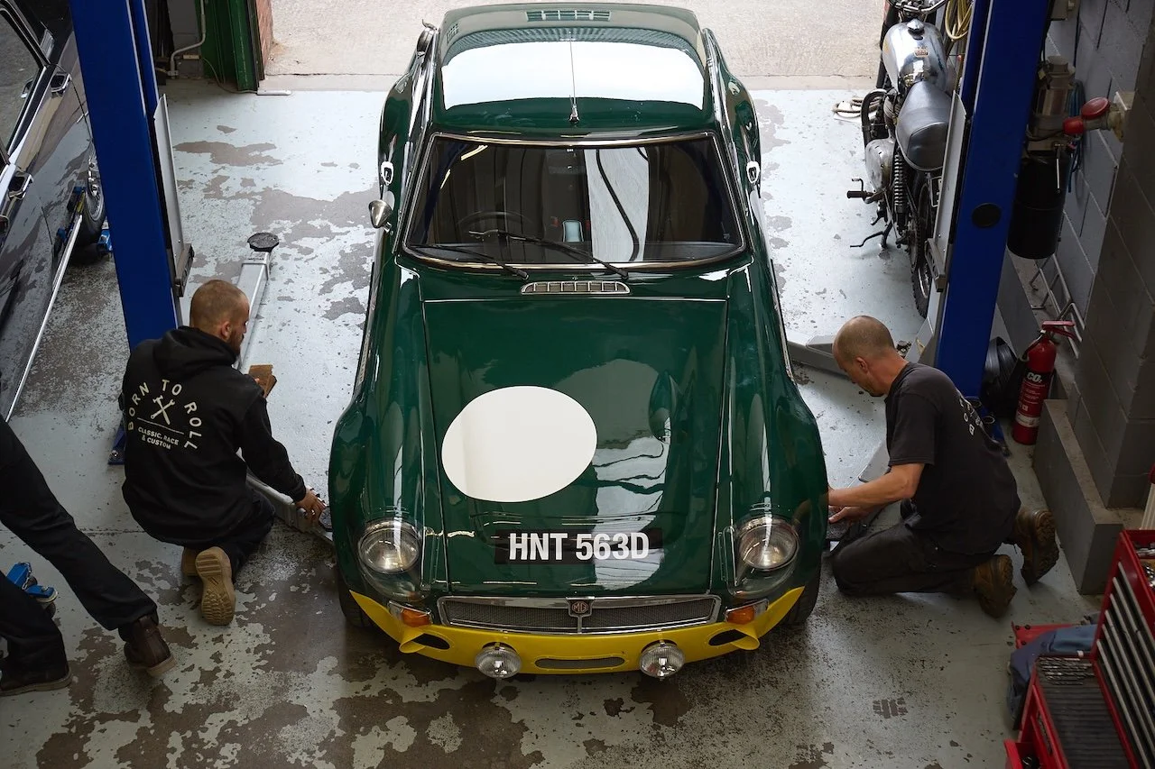 MG Sebring Conversion in classic car workshop Bristol