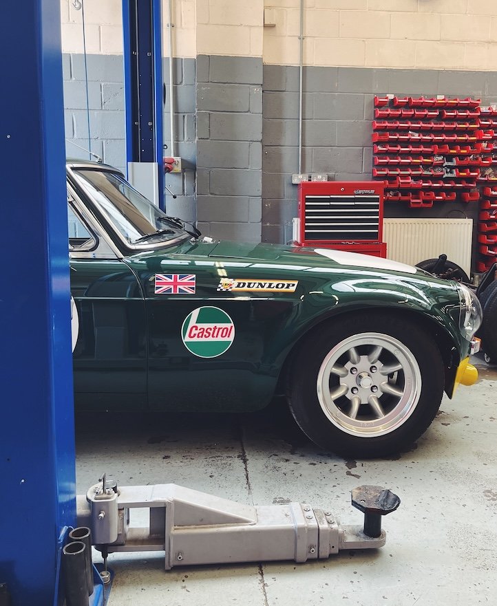 The front wing of a classic race car