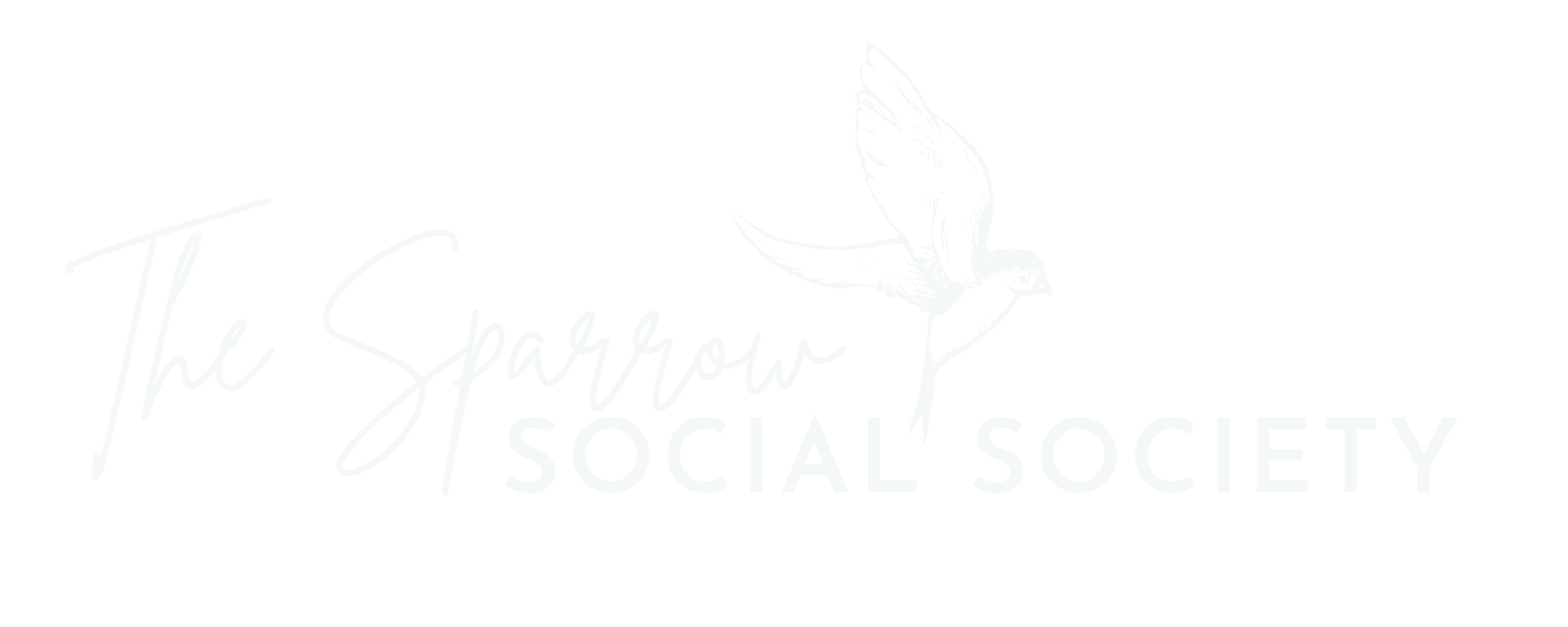 Logo for The Sparrow Social Society featuring a stylized sparrow flying above the organization's name, with 'The Sparrow' in cursive and 'SOCIAL SOCIETY' in capital letters.