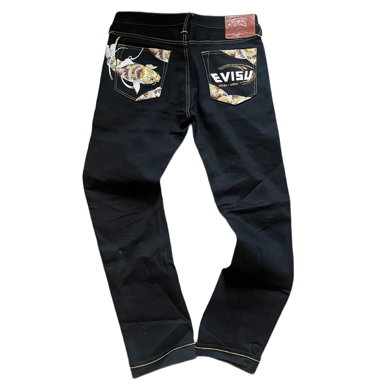 Evisu AW22 Embroidered Koi Fish Black Denim Jeans — STREETGEEK