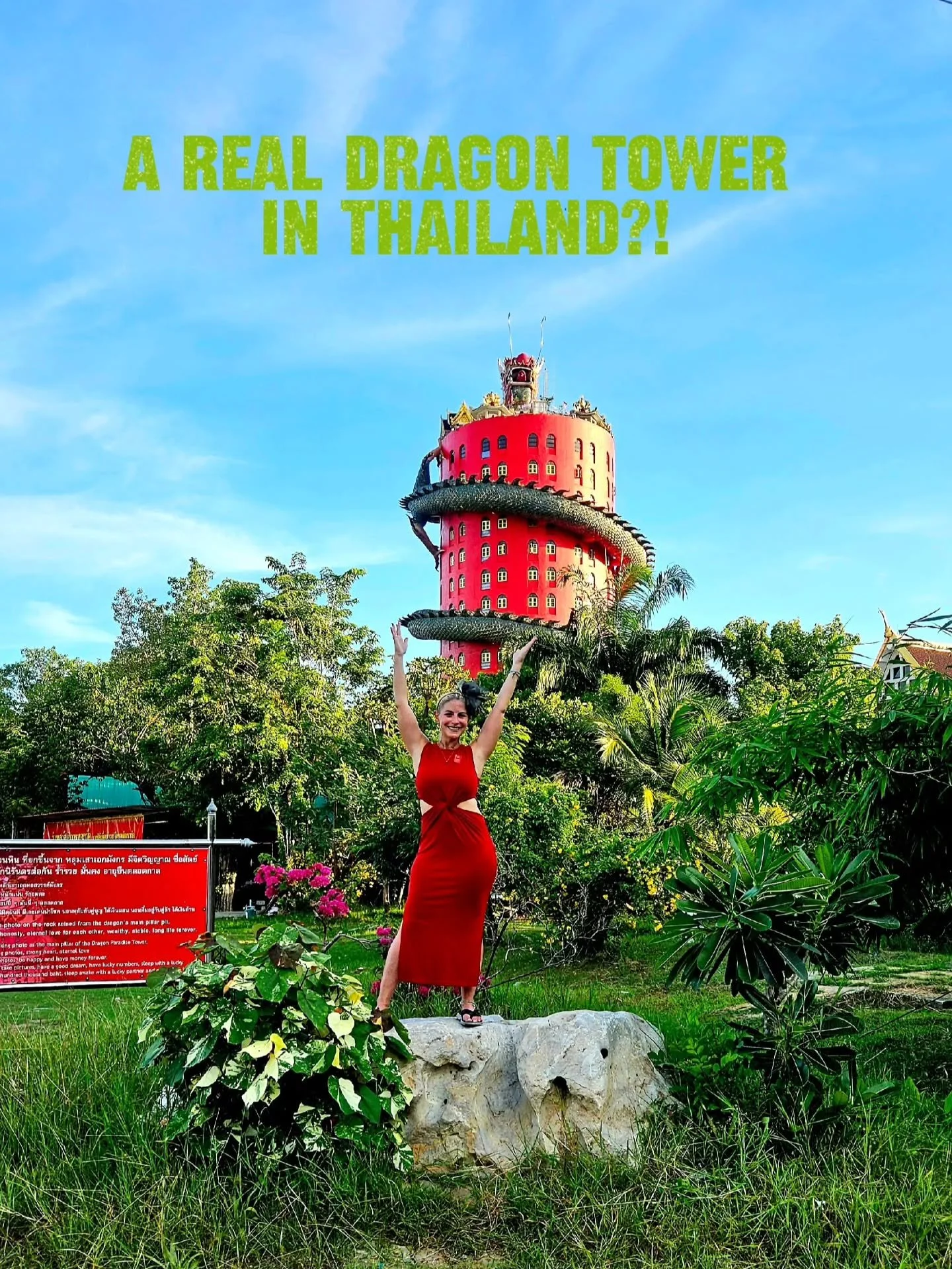 A real dragon tower in Thailand?! 
🐉✨

📍Wat Sam Phran is one of those places that doesn&rsquo;t feel real until you&rsquo;re standing right in front of it. A massive pink temple wrapped in a dragon spiraling all the way to the top &mdash; it&rsquo;