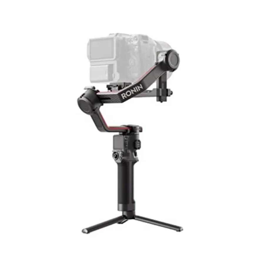 Camera mounted on a Ronin stabilizer on a tripod stand