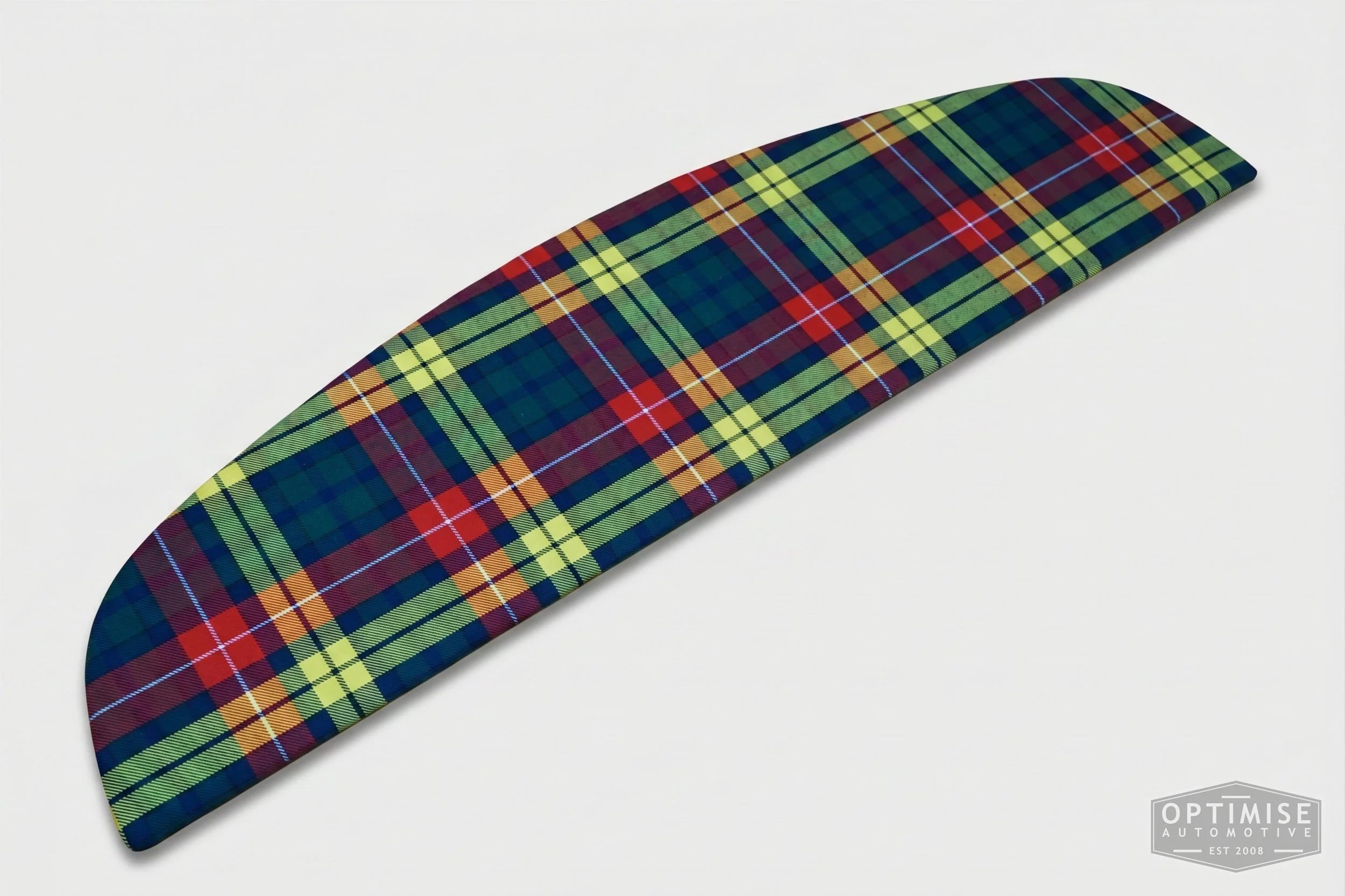 Classic Mini parcel shelf board, trimmed in Buchanan Modern tartan cloth.