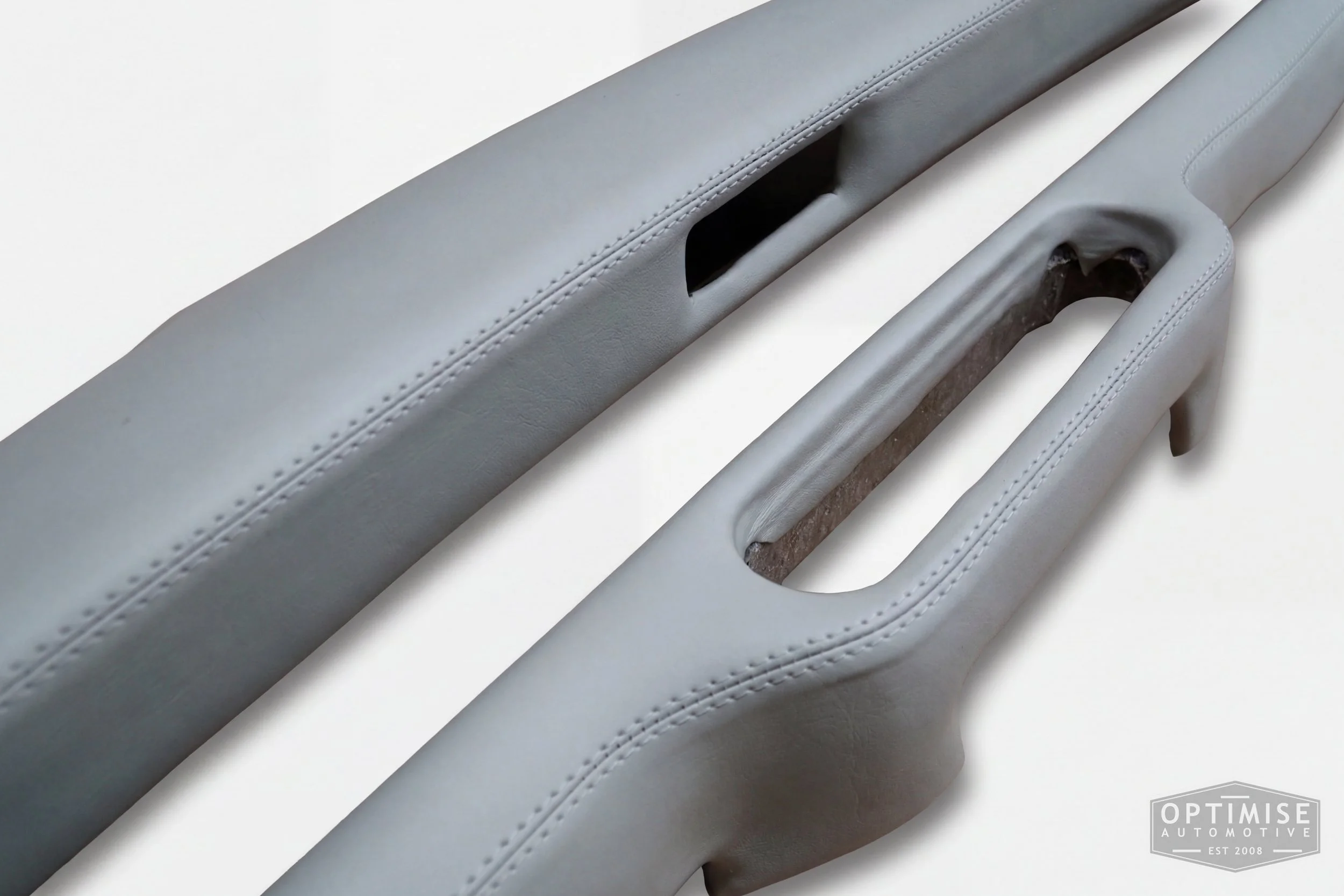 Classic Mini dash rail retrims, trimmed in dove grey vinyl leatherette.
