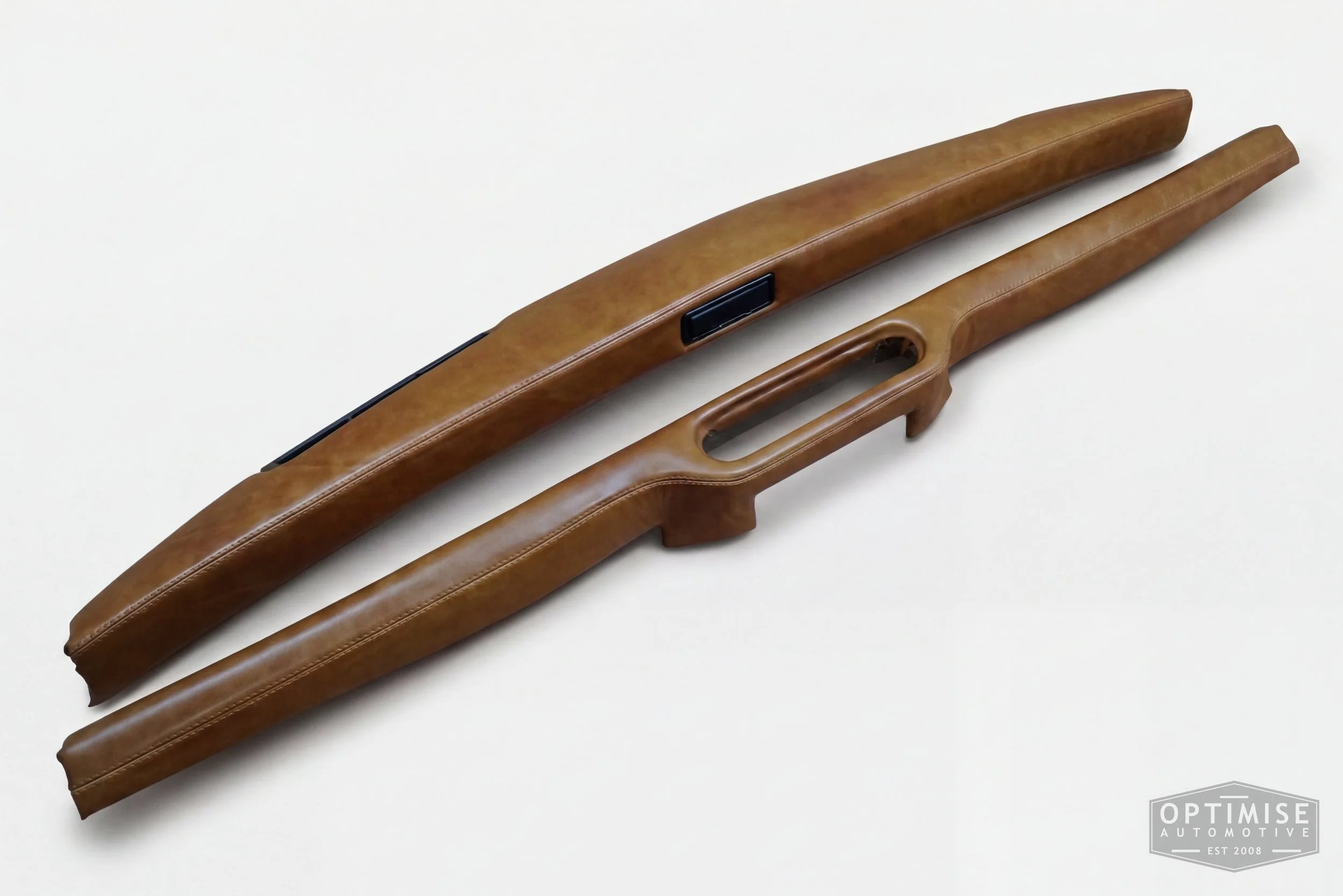 Classic Mini dash rail retrims, trimmed in Crest Legacy dark caramel leather.