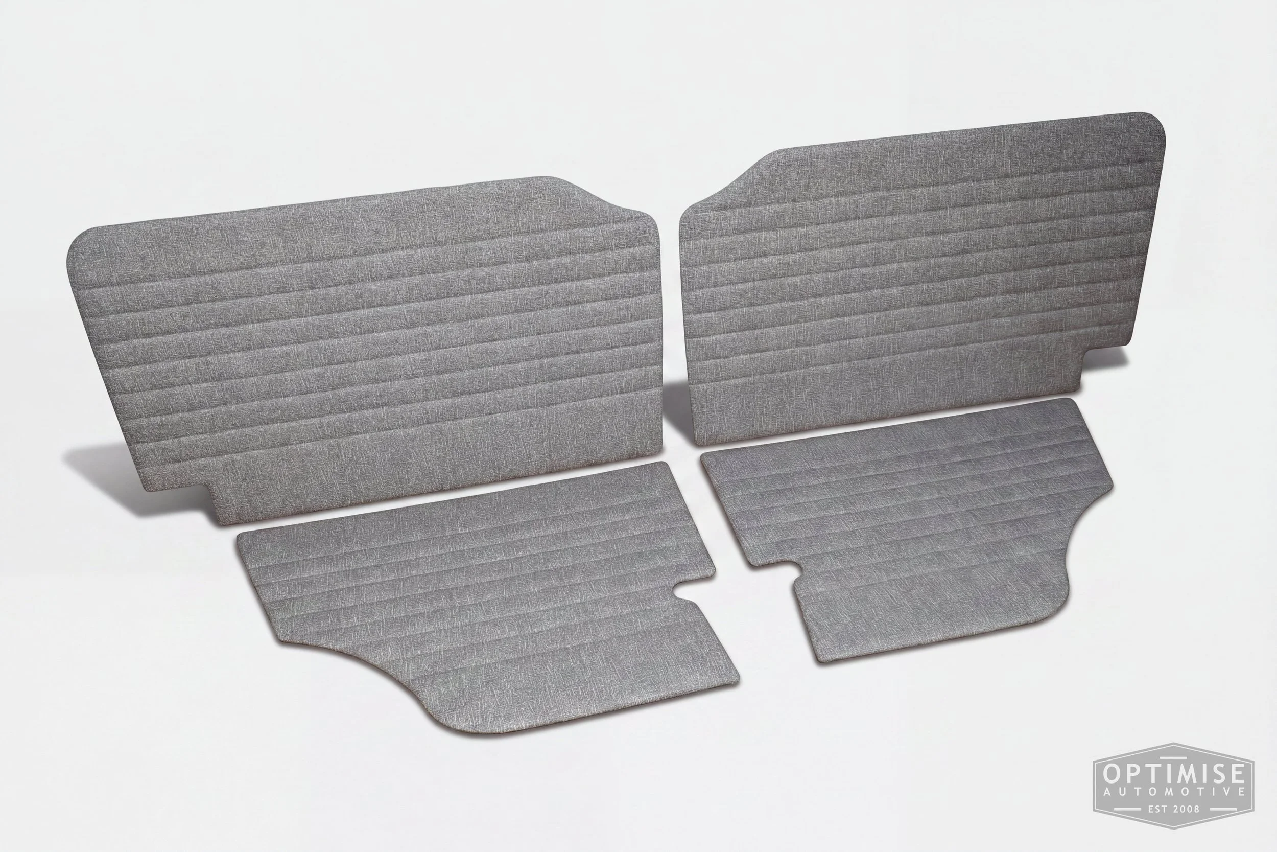 Classic Mini Monte-Carlo door cards, trimmed in printed grey fleck vinyl leatherette with light grey stitching.