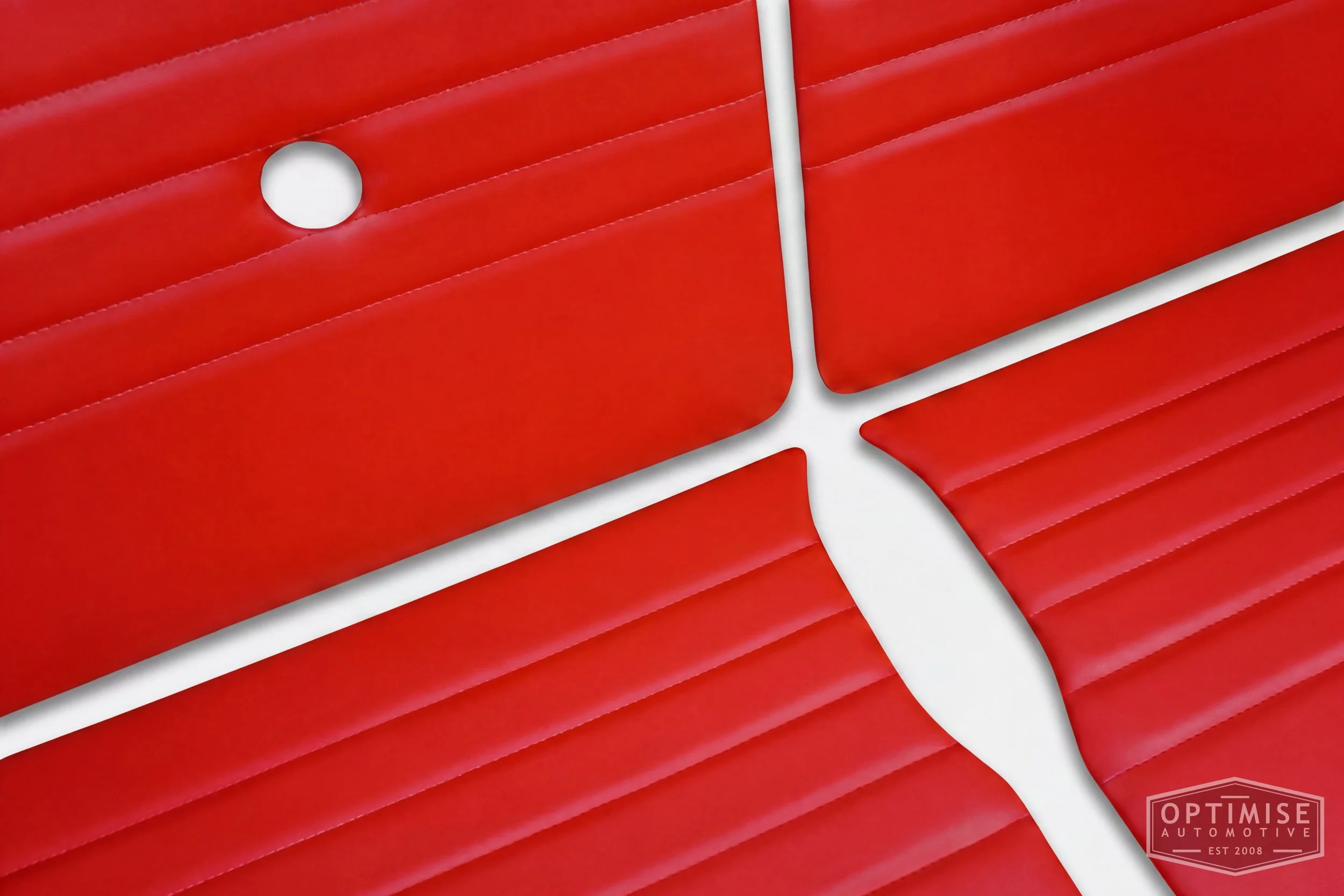 Classic Mini Monte-Carlo door cards, trimmed in red vinyl leatherette with red stitching.