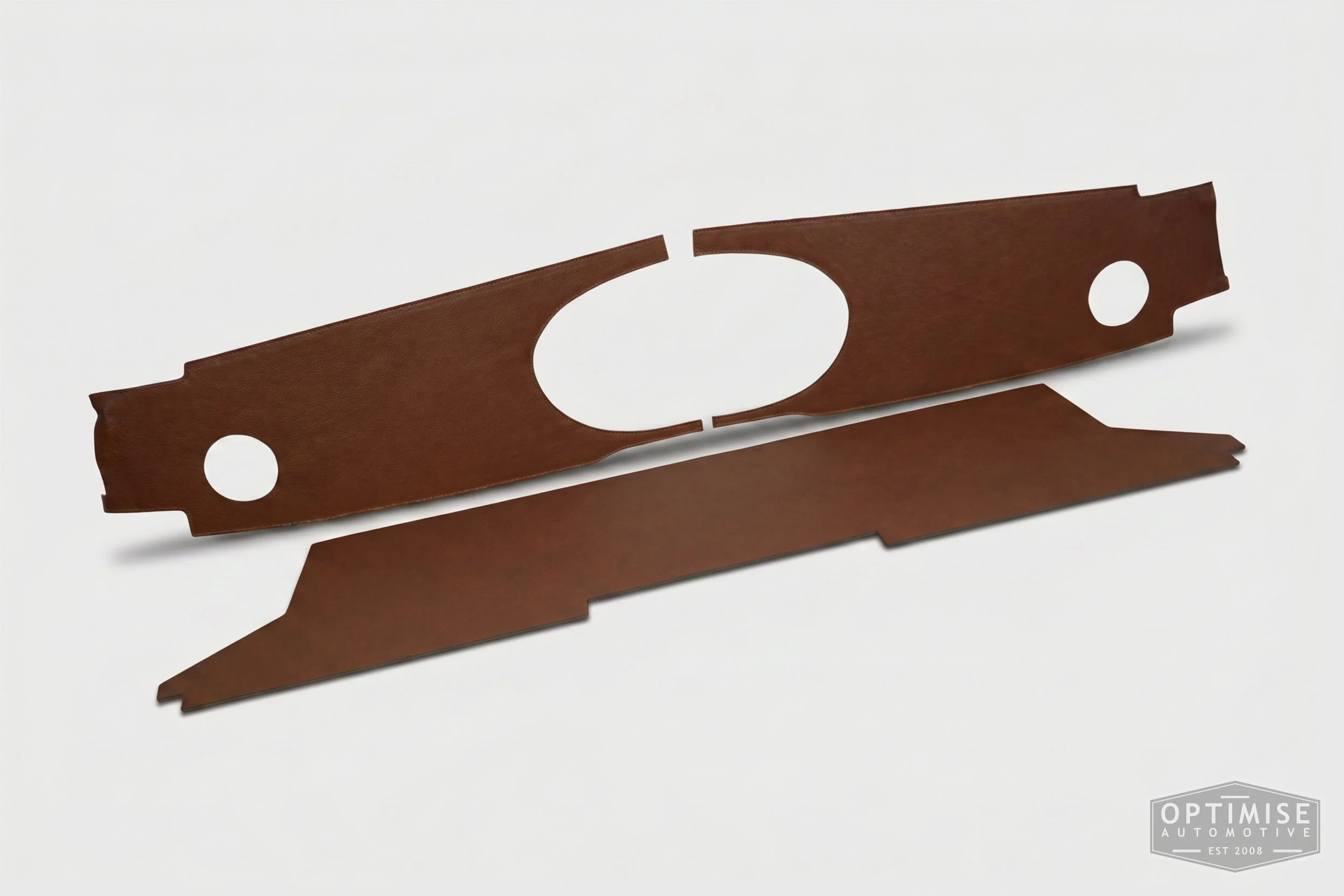 Classic Mini dash trim panel kit, trimmed in Crest Cambridge derby leather.