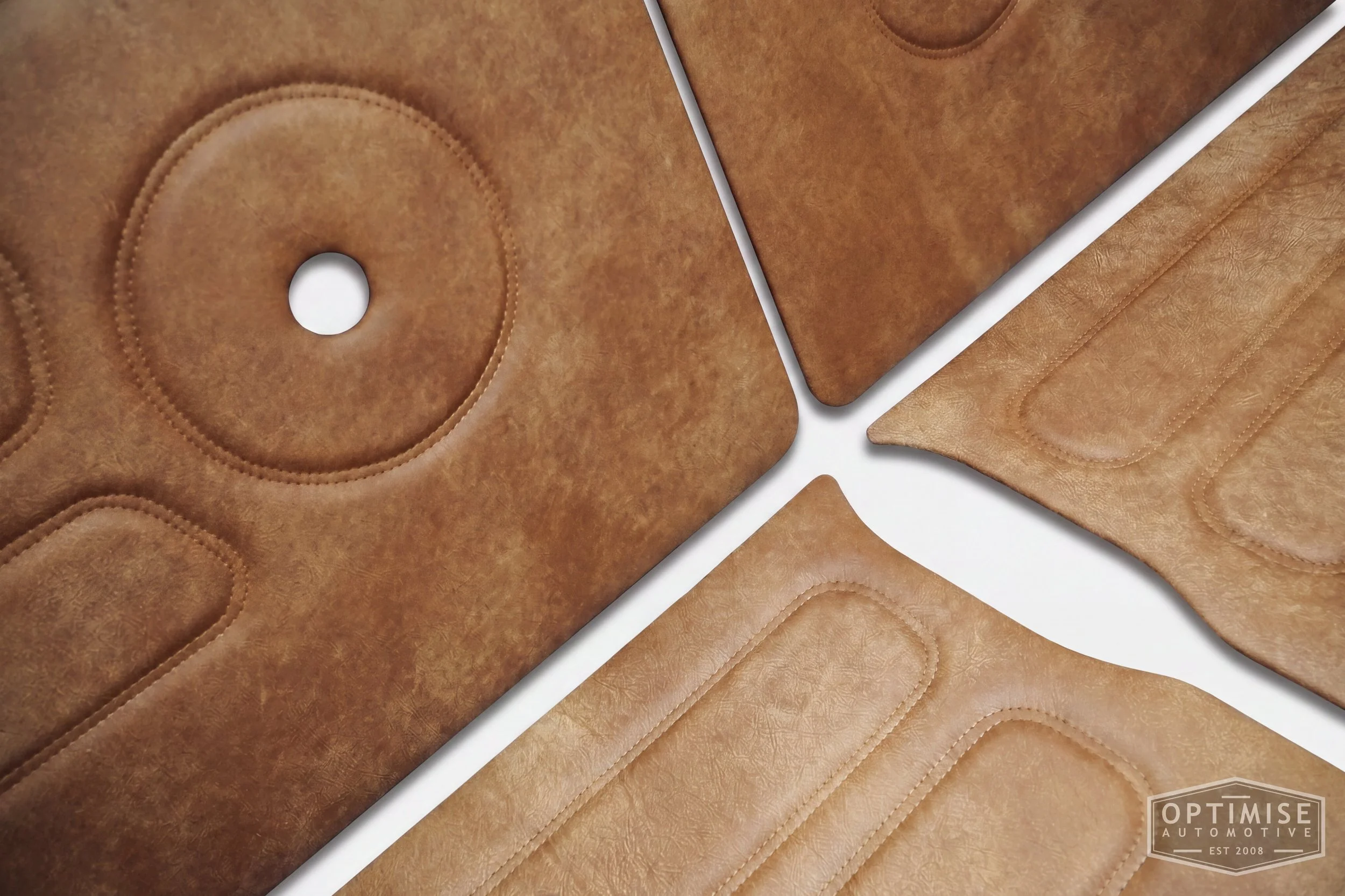 Classic Mini Clubman door cards, trimmed in Crest Brunel walnut leather.