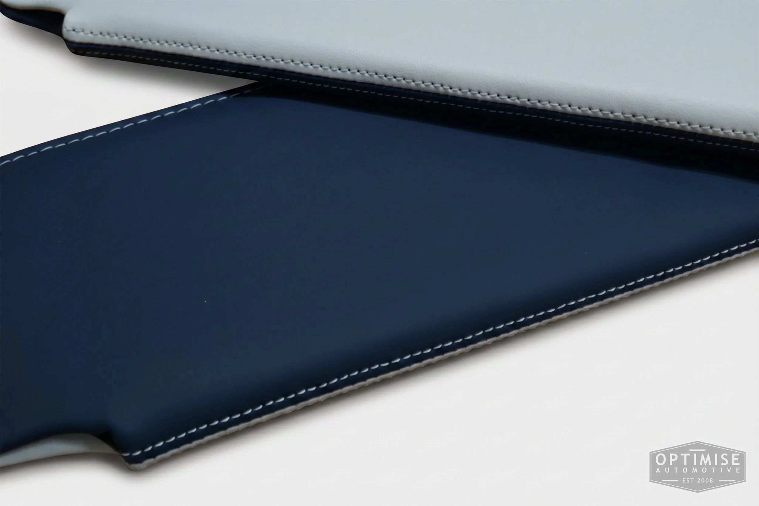 Classic Mini sun visor retrims, trimmed in blue and white.