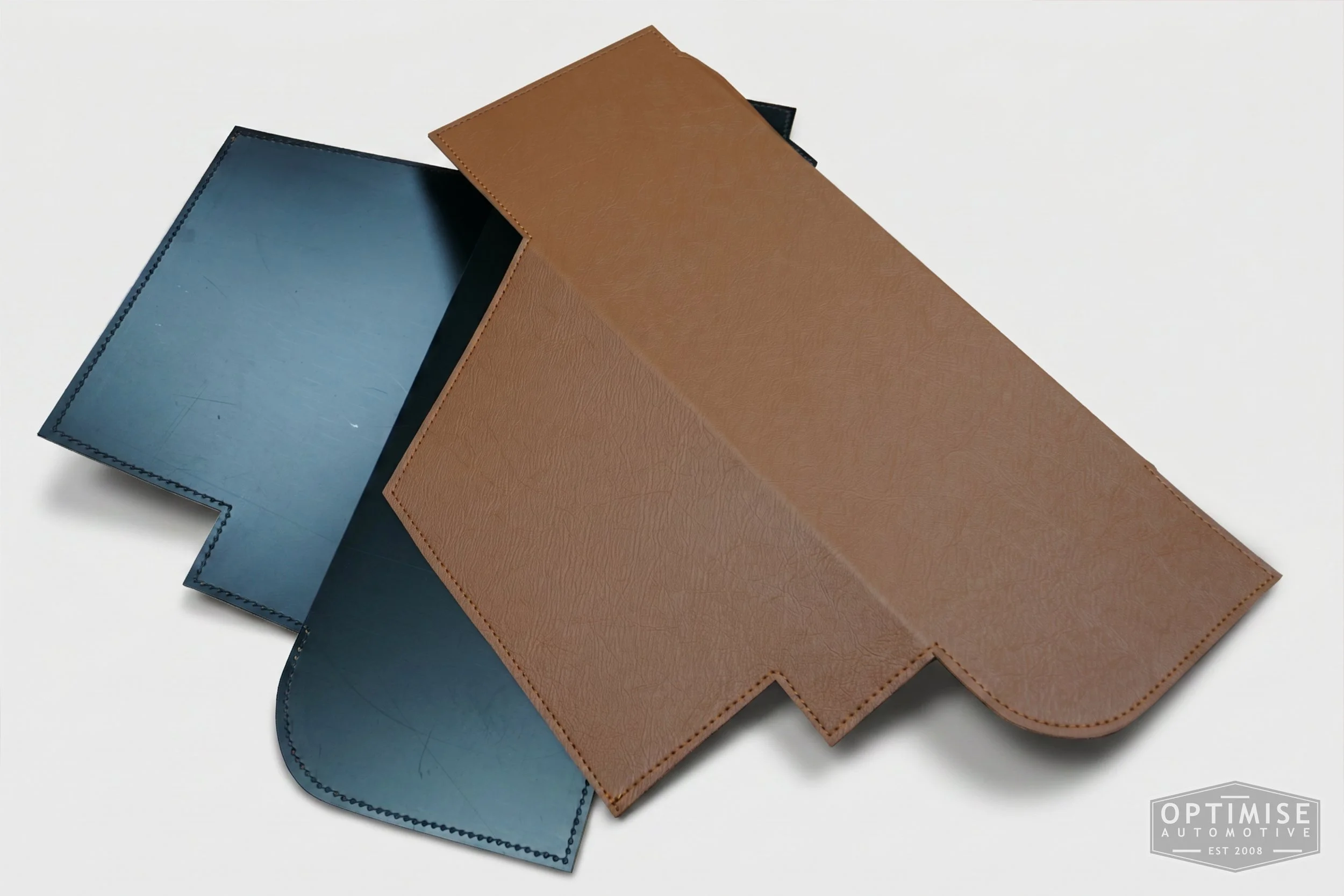 Classic Mini MK3 to MK6 rear pocket liners, trimmed in light brown (tan) leatherette.