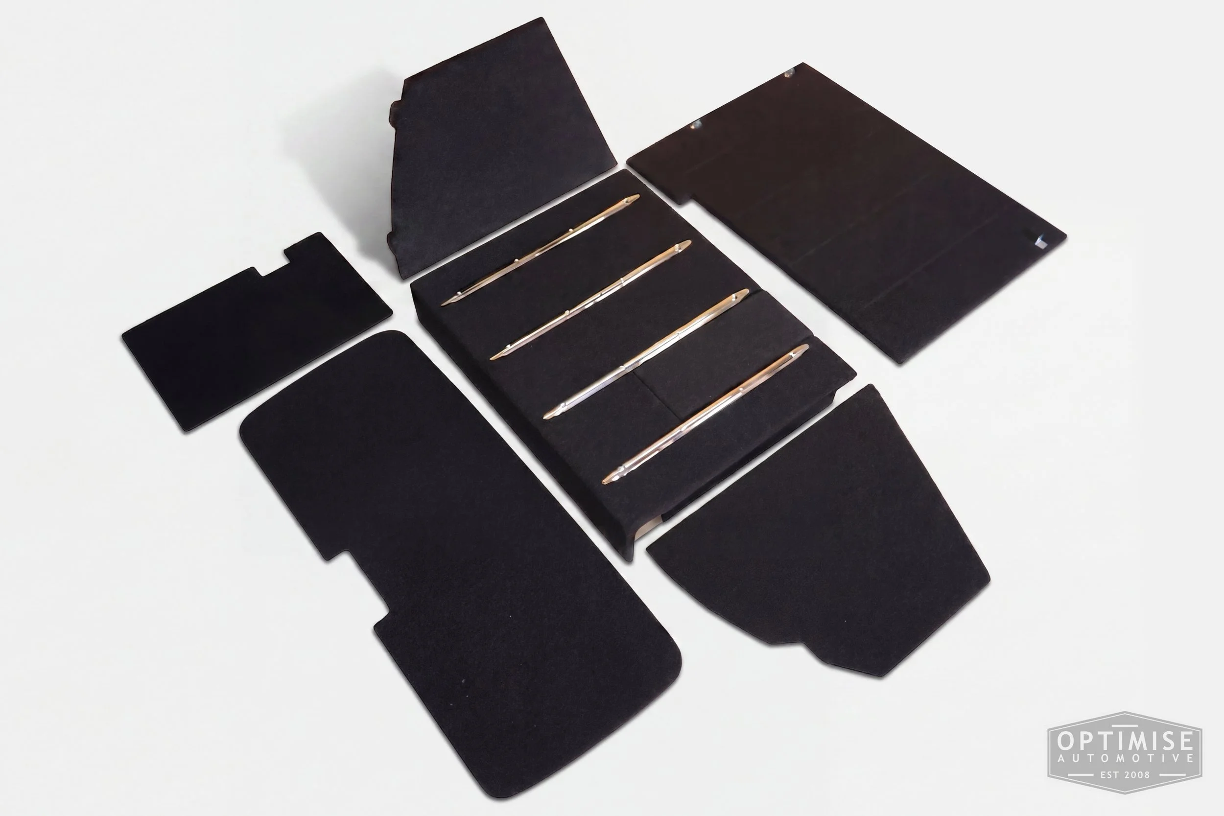 Classic Mini carpet boot lining kit, trimmed in black carpet.