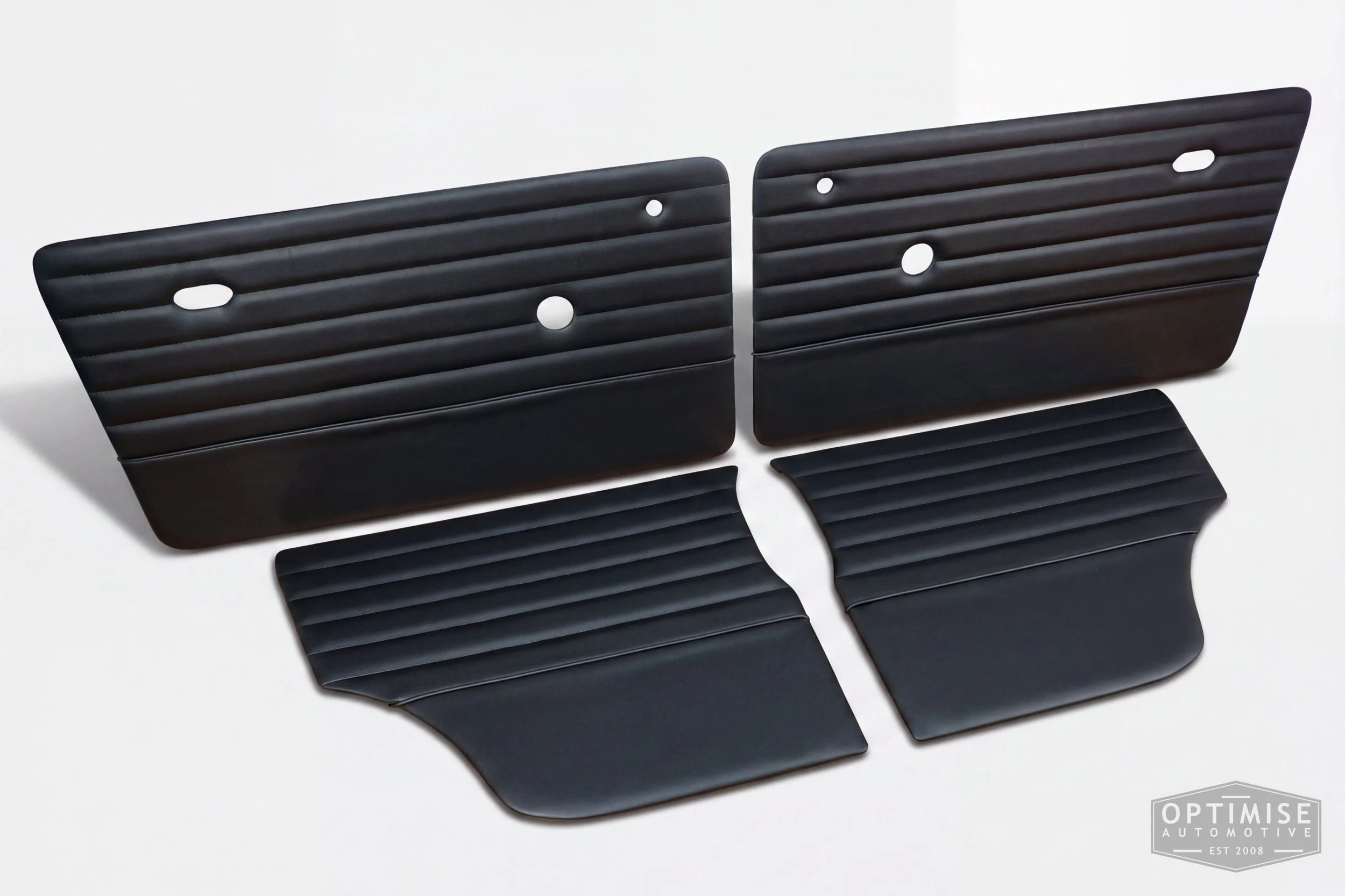 Classic Mini Monte-Carlo Plus door cards, trimmed in black vinyl leatherette with black piping & stitching.
