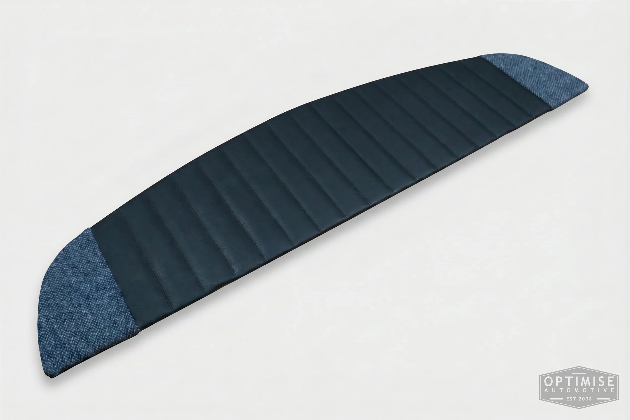 Classic Mini parcel shelf board, trimmed in black leatherette with black stitching and Harris Tweed Barleycorn BC5.
