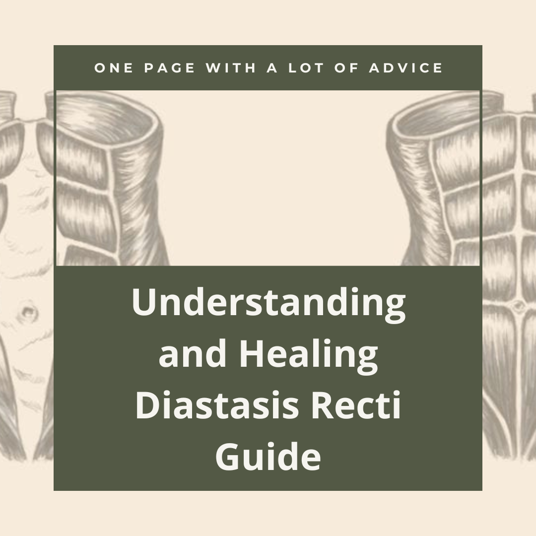 Cover page for a guide titled 'Understanding and Healing Diastasis Recti Guide' with a background illustration of abdominal muscles.