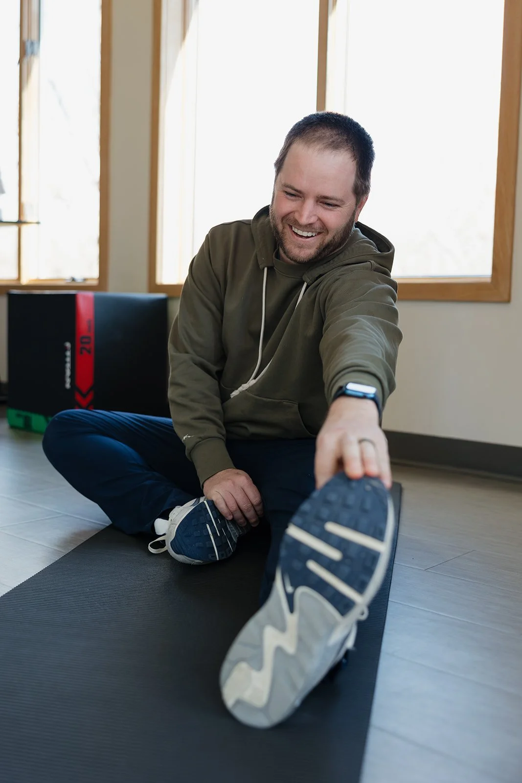 Active male exercising in PT gym in Columbia, MO