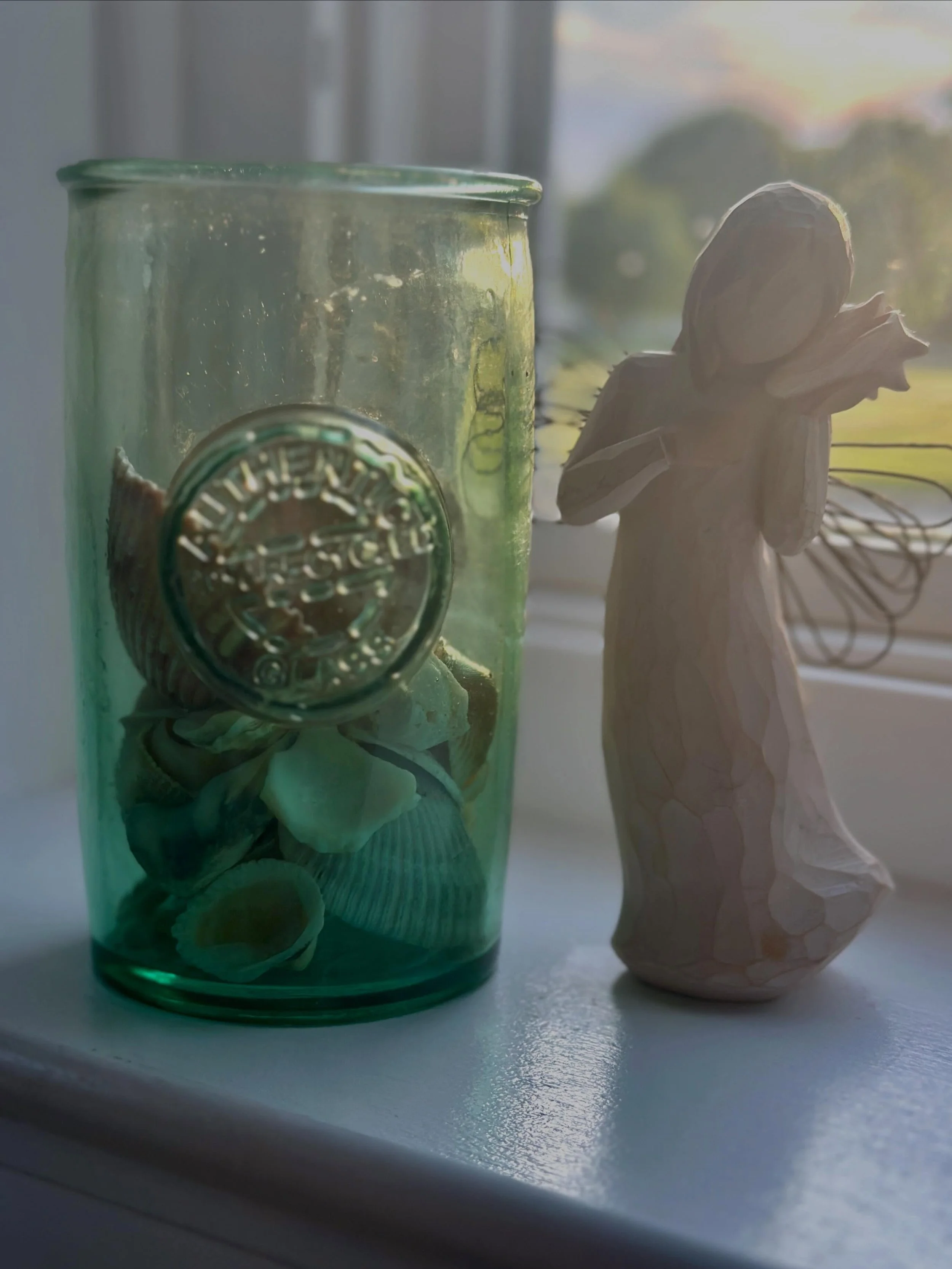 Whenever we return from a beach vacation, I generally tuck away one or two shells to place in a jar, that sits on our window sill.

You can imagine after 35 years this jar was overflowing!

Each shell holds a memory of walking along the waters edge t