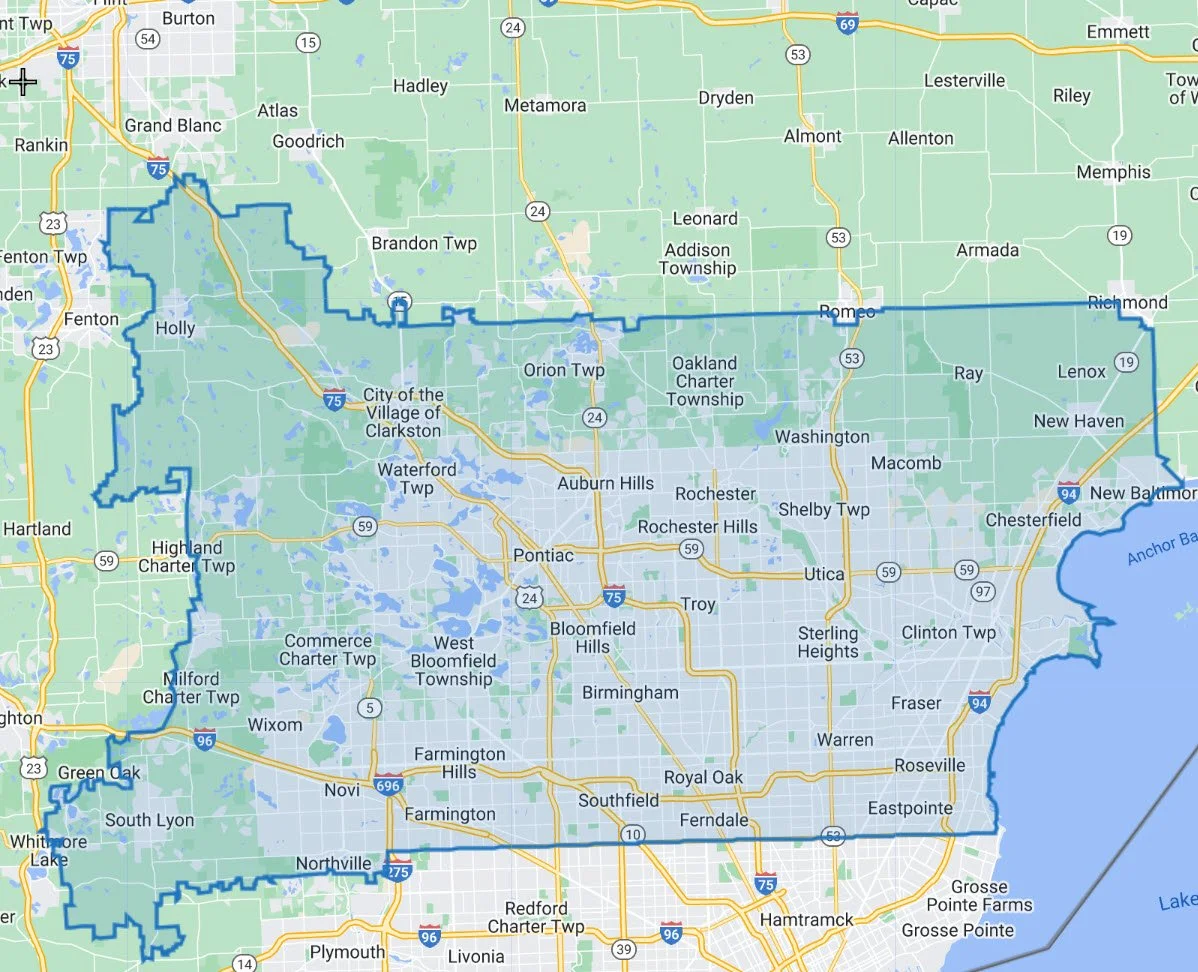 purelyIV service area map for Oakland and Macomb counties