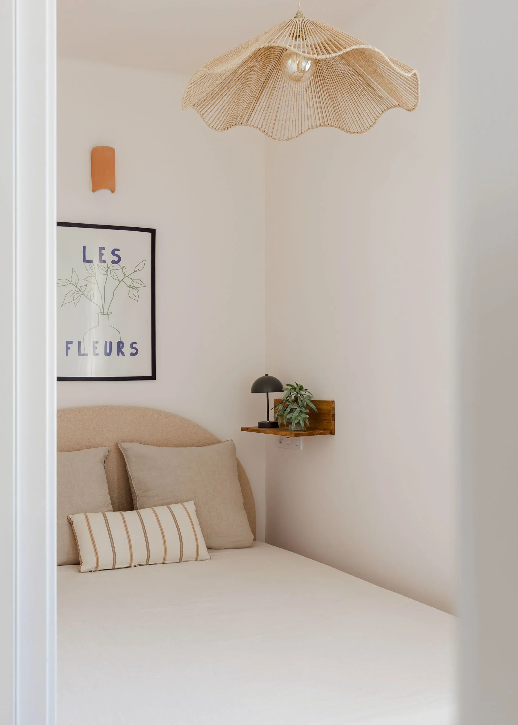 Cozy bedroom nook and natural textiles