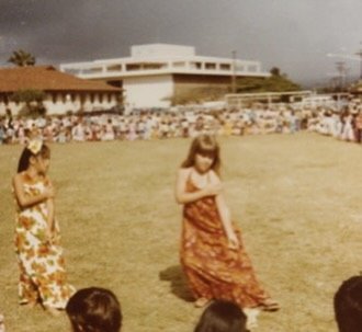 May Day is lei day in Hawaii 🎶- if you know it sing along! Finding these old May Day festival Elementary school shots. My little haole girl doing hula. I was one of the only white girls in Aunty Lovey Panui&rsquo;s class. 🌺