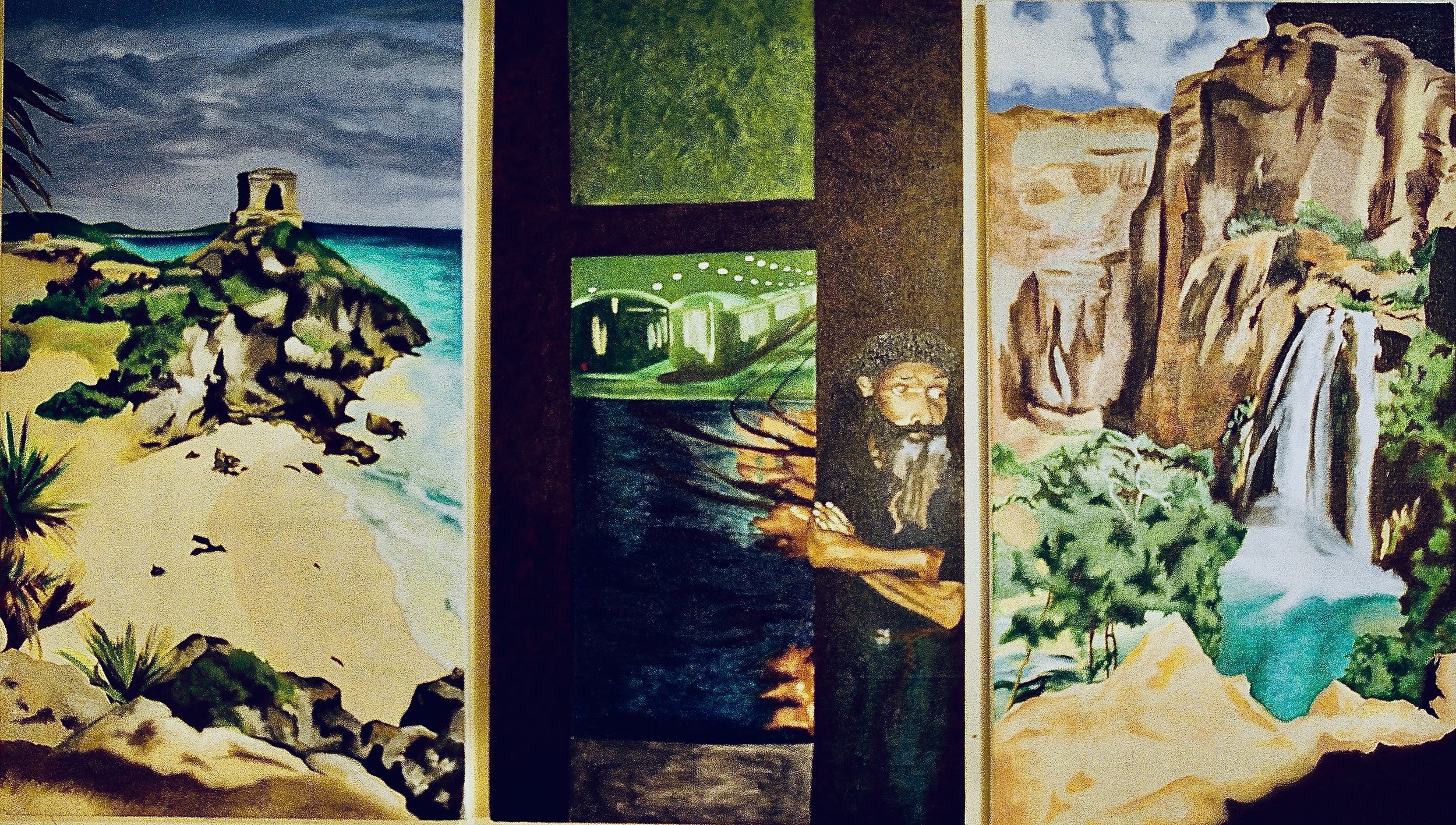 Oil on three canvas panels