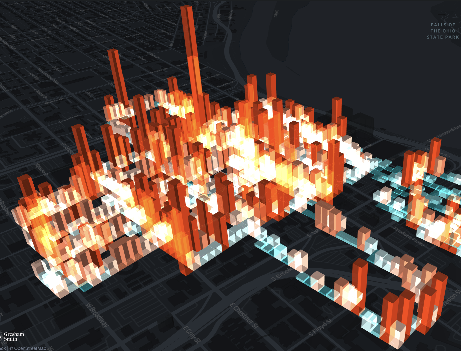 3D heatmap visualization of pedestrian stress levels in Louisville, KY