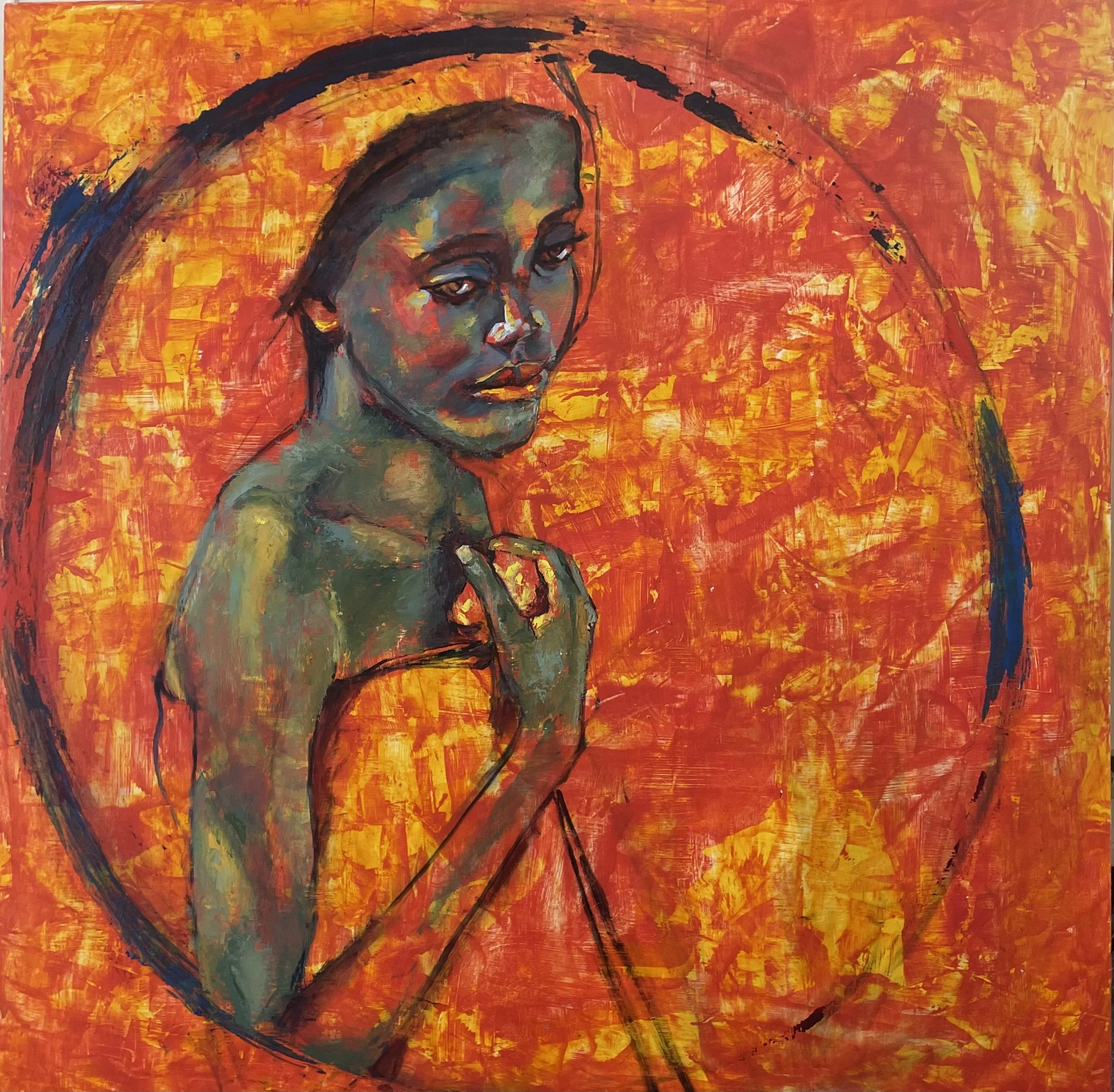 FIREFLY, Oil, acrylic, poetry on board, 48”x48”