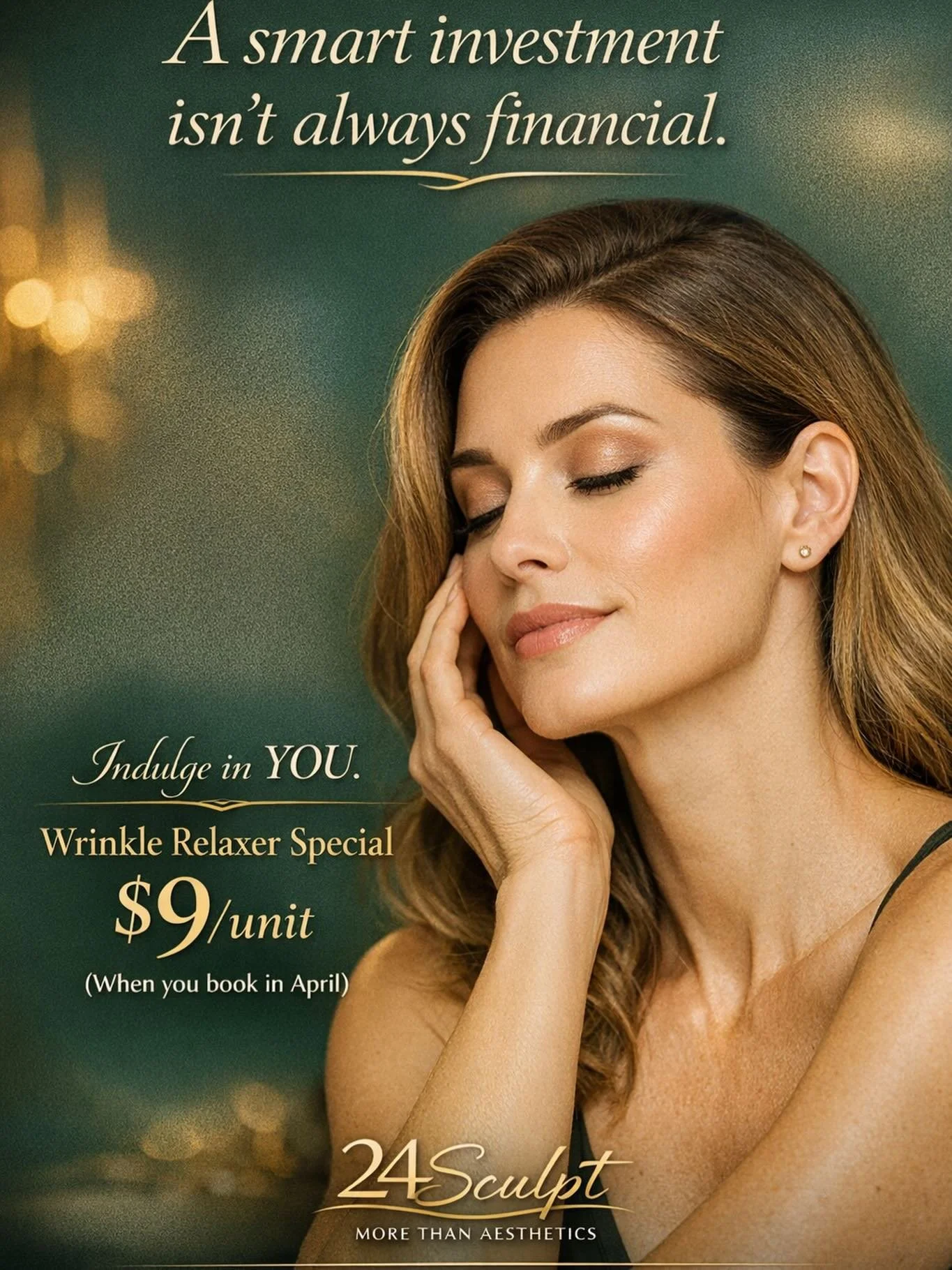 A smart investment isn&rsquo;t always financial.

This tax season, invest in confidence, in glow, in YOU. ✨

Subtle. Refreshed. Effortless.
That&rsquo;s the 24Sculpt difference.

💉 Wrinkle Relaxer Special: $9/unit
📅 Book in April
🔗 www.24Sculpt.co