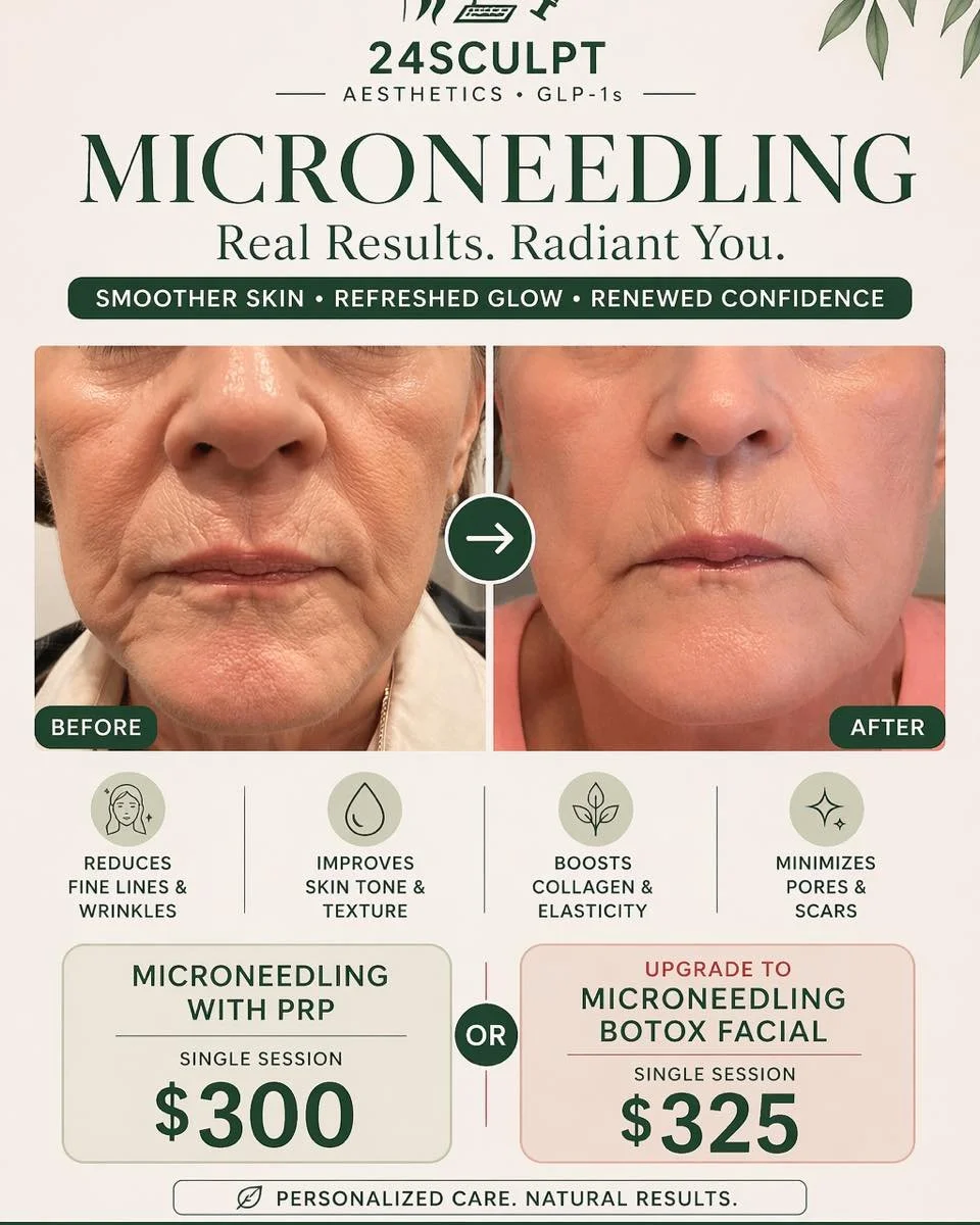 ✨ Smoother skin. Brighter glow. Real results.

Microneedling is one of the most effective ways to improve texture, fine lines, pores, laxity and overall skin quality.

💉 Microneedling with PRP &mdash; $300
✨ Boost your body&rsquo;s own collagen for 