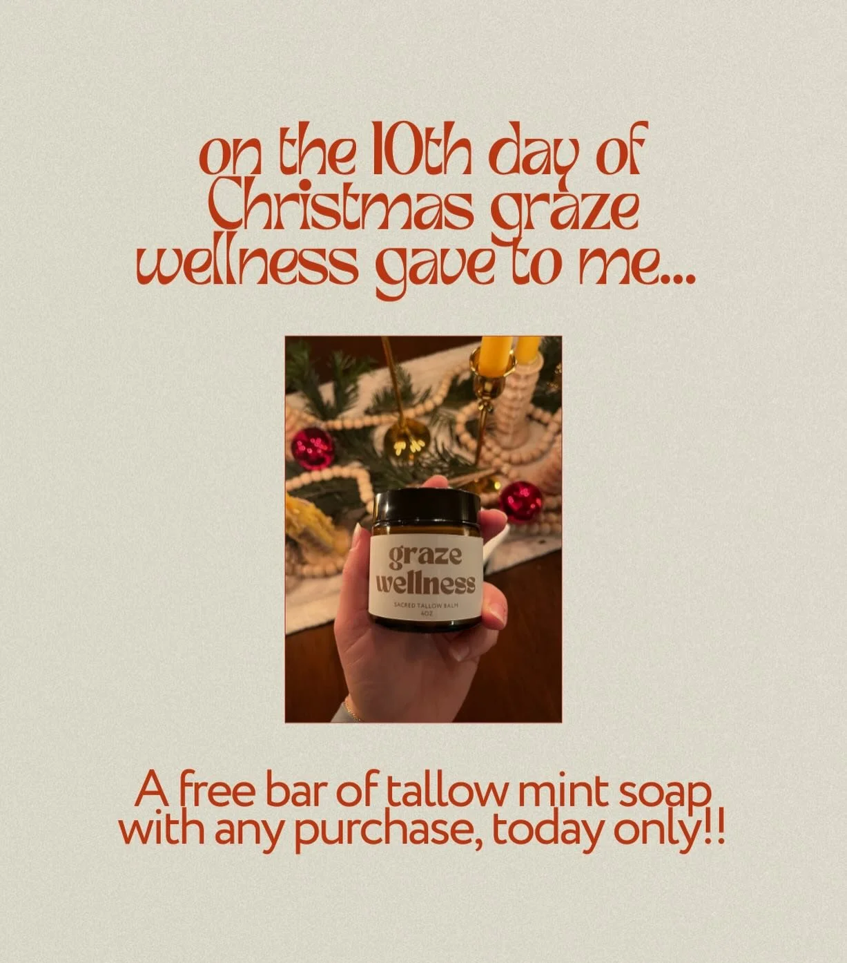 Head on over to our website &amp; get your last minute Christmas shopping done AND score a free bar of our new tallow mint soap ✨