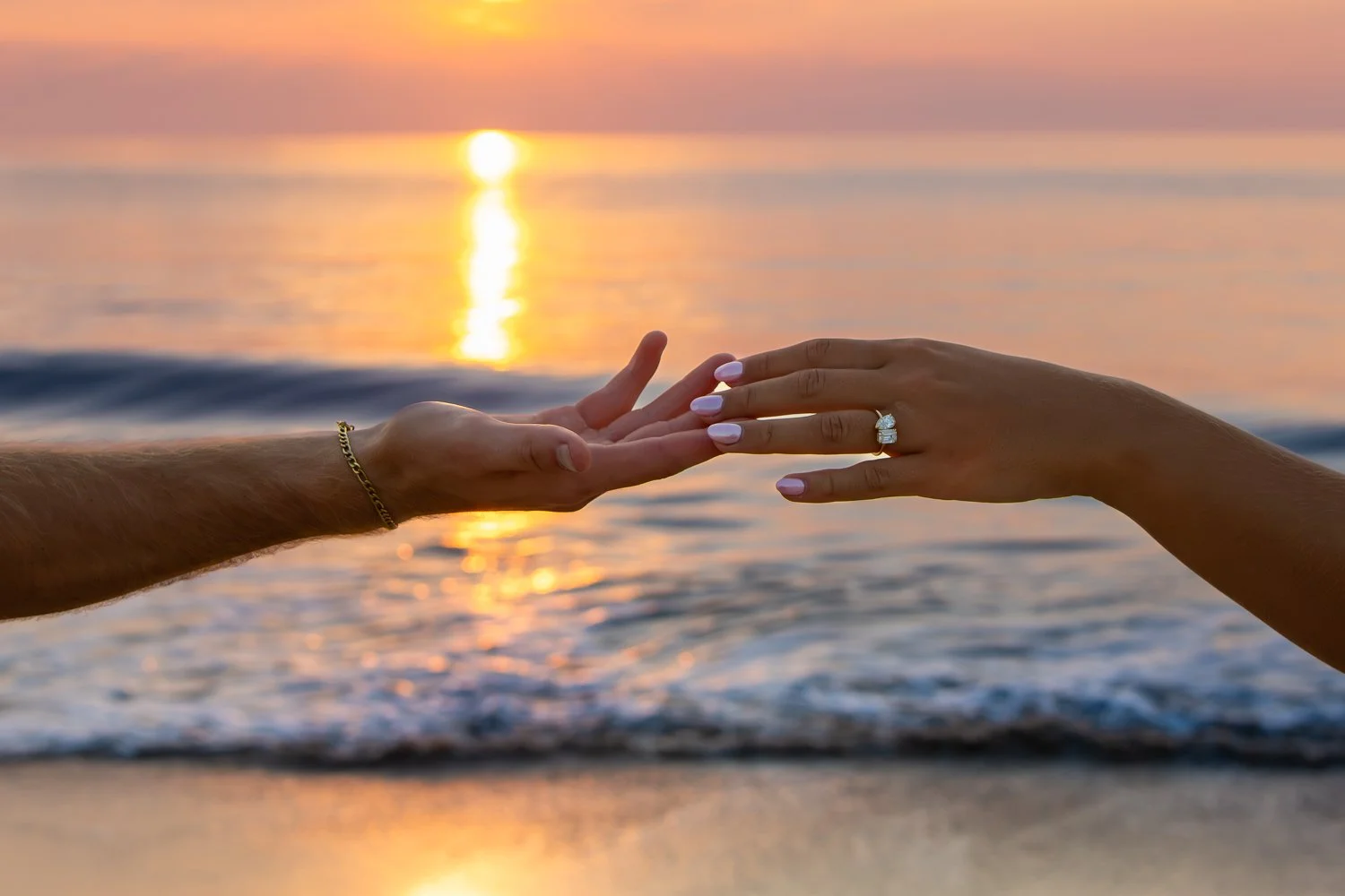 Surprise sunrise engagement session on the beach in Delaware, available at Bethany Beach, Rehoboth, Lewes, Dewy and beyond