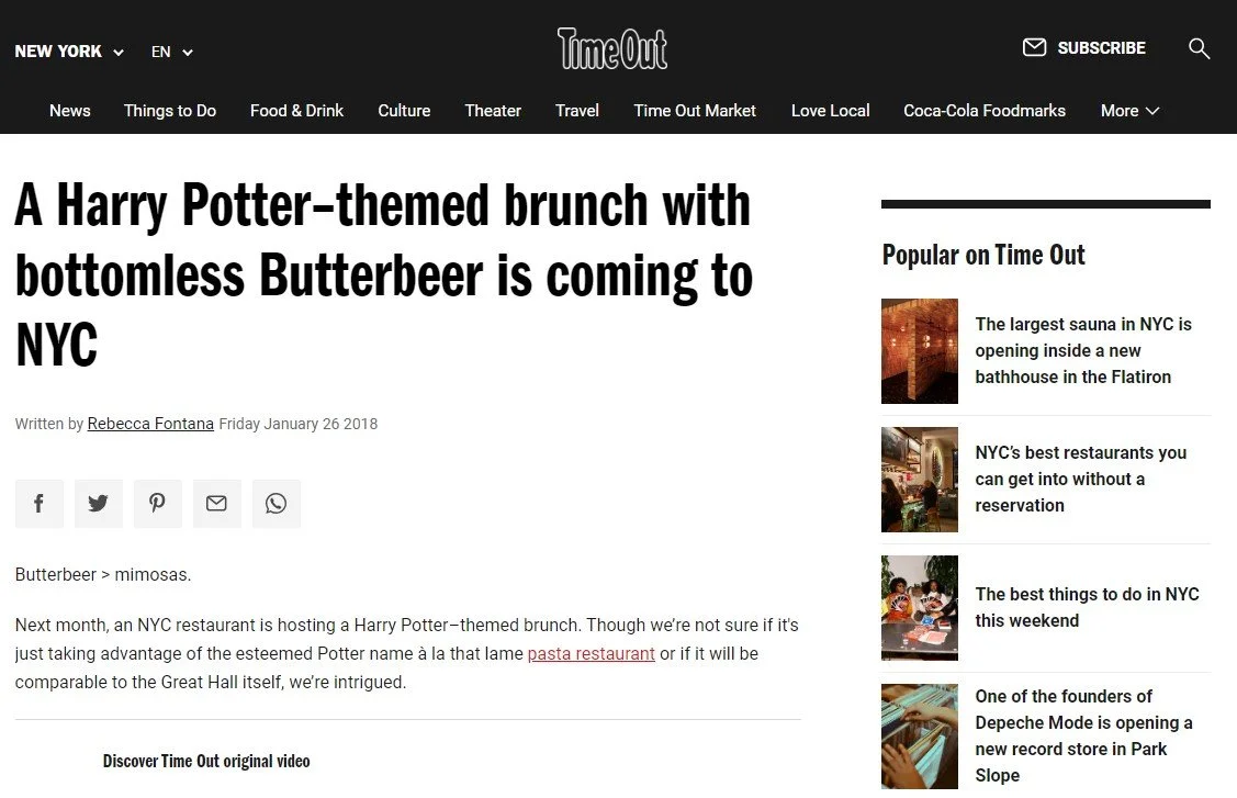 Time out - Harry potter theme brunch