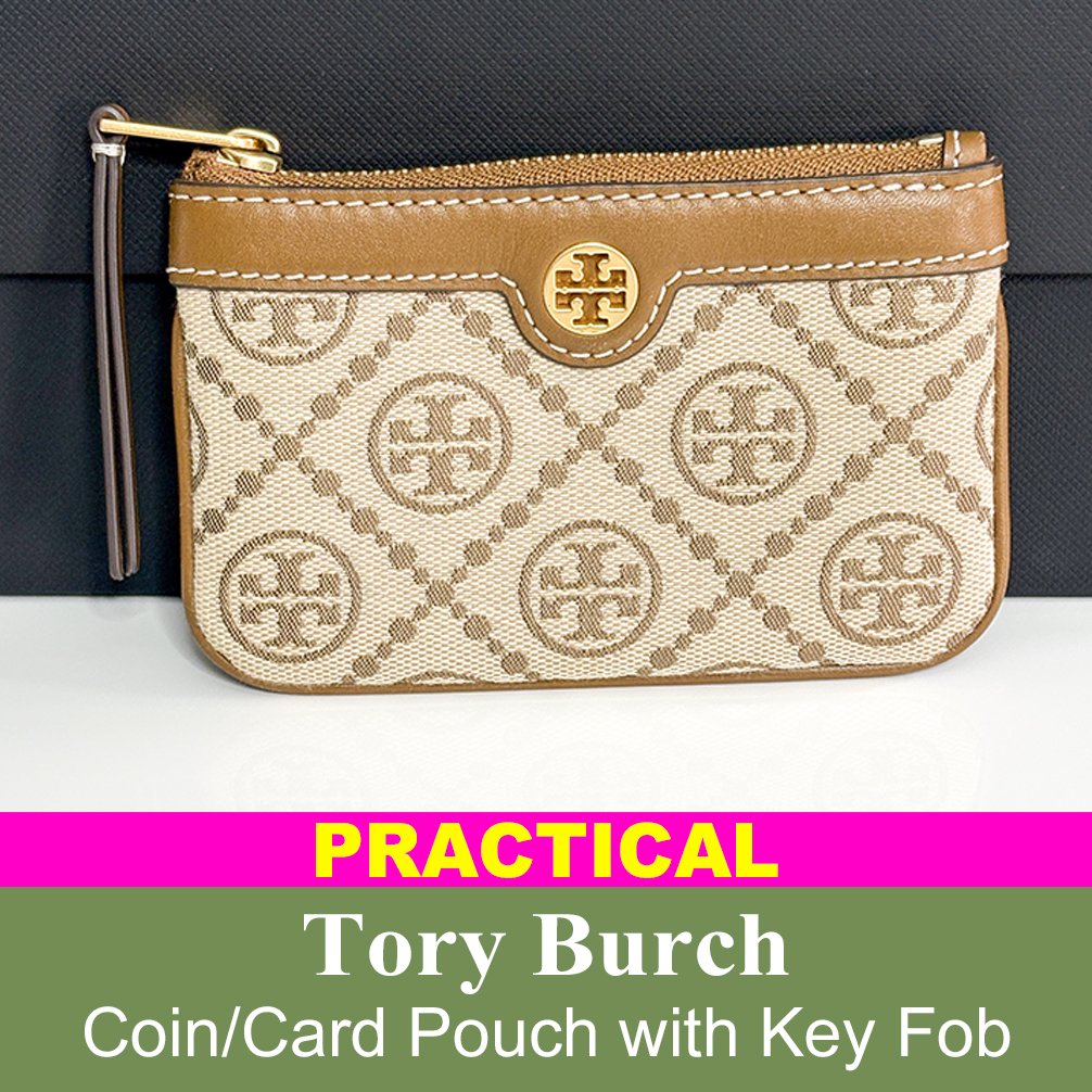 Tory Burch T Monogram jacquard coin/card case with key fob